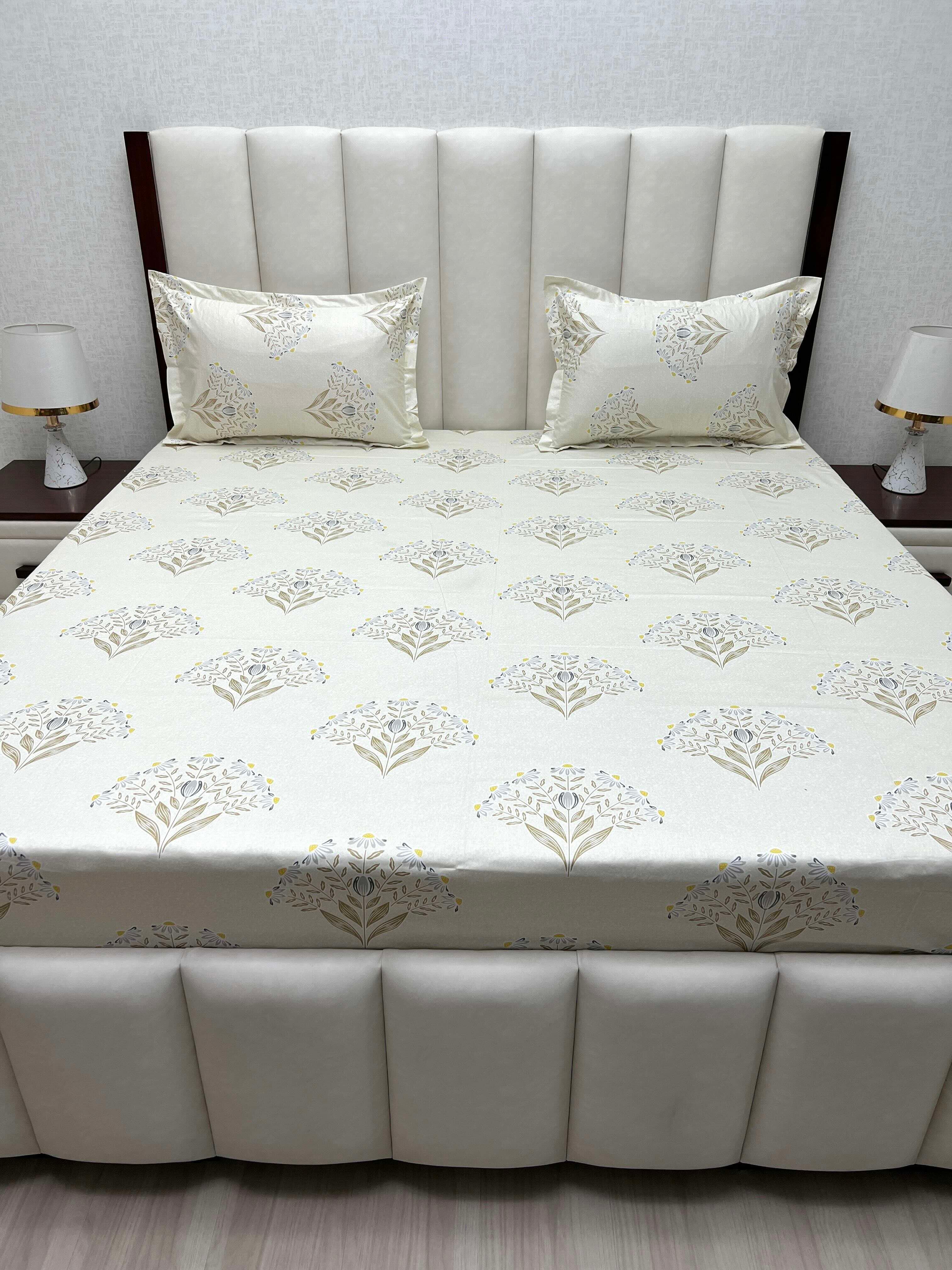 A-4826 - Pure Cotton 250 TC Queen Size Double Bedsheet (228X254) with Two Pillow Covers (43X68)