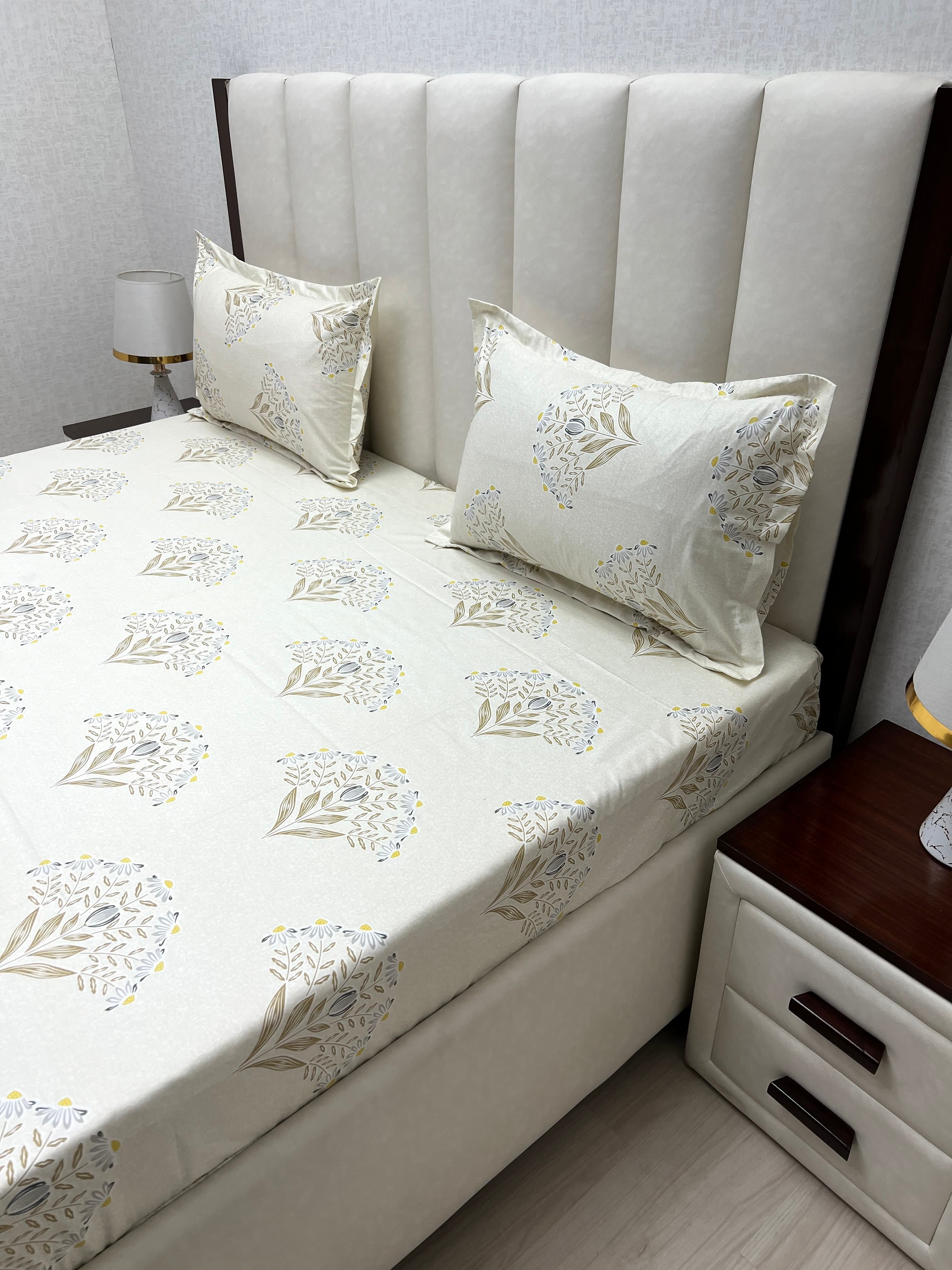 A-4826 - Pure Cotton 250 TC Queen Size Double Bedsheet (228X254) with Two Pillow Covers (43X68)