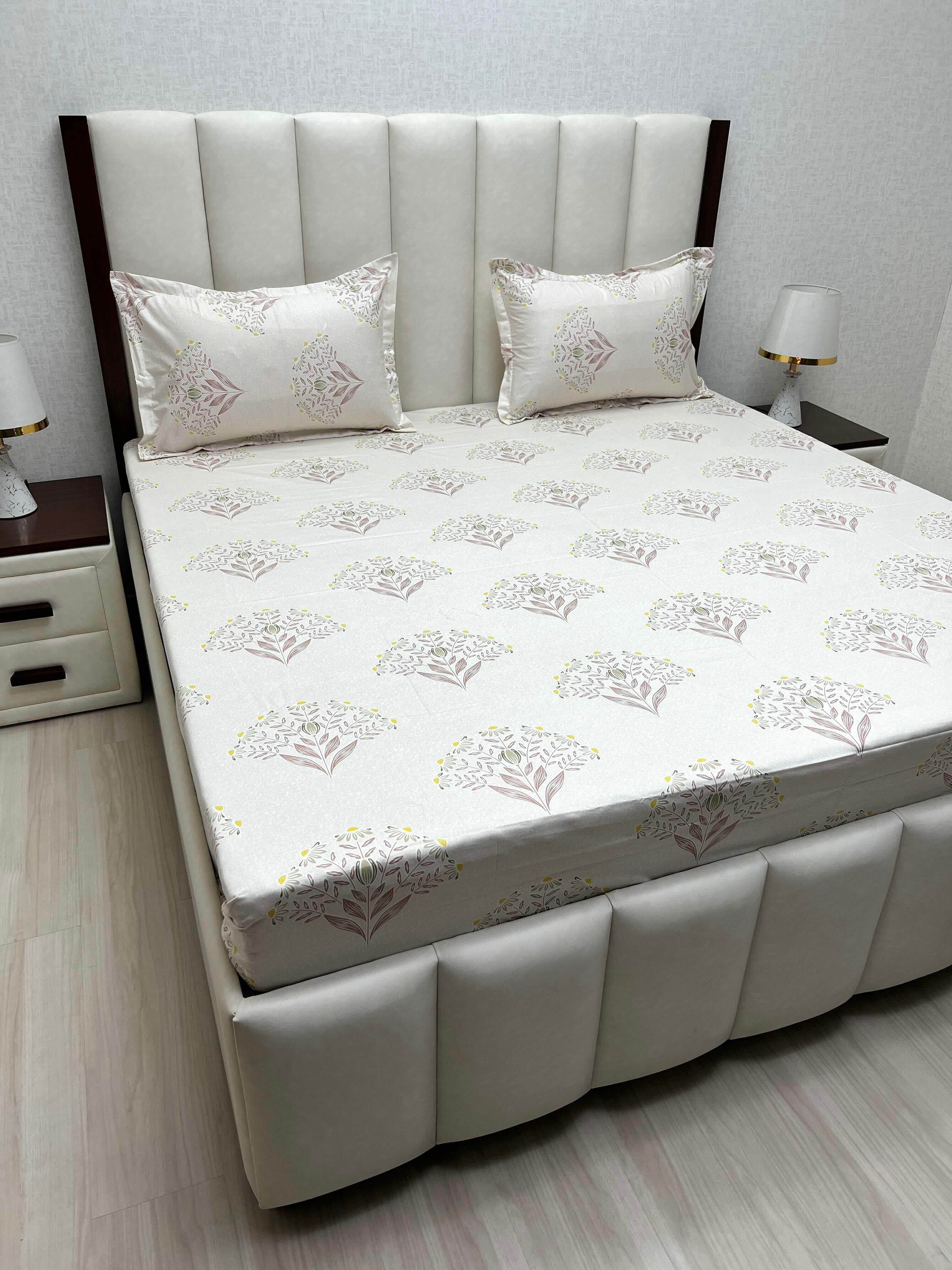 A-4827 - Pure Cotton 250 TC Queen Size Double Bedsheet (228X254) with Two Pillow Covers (43X68)