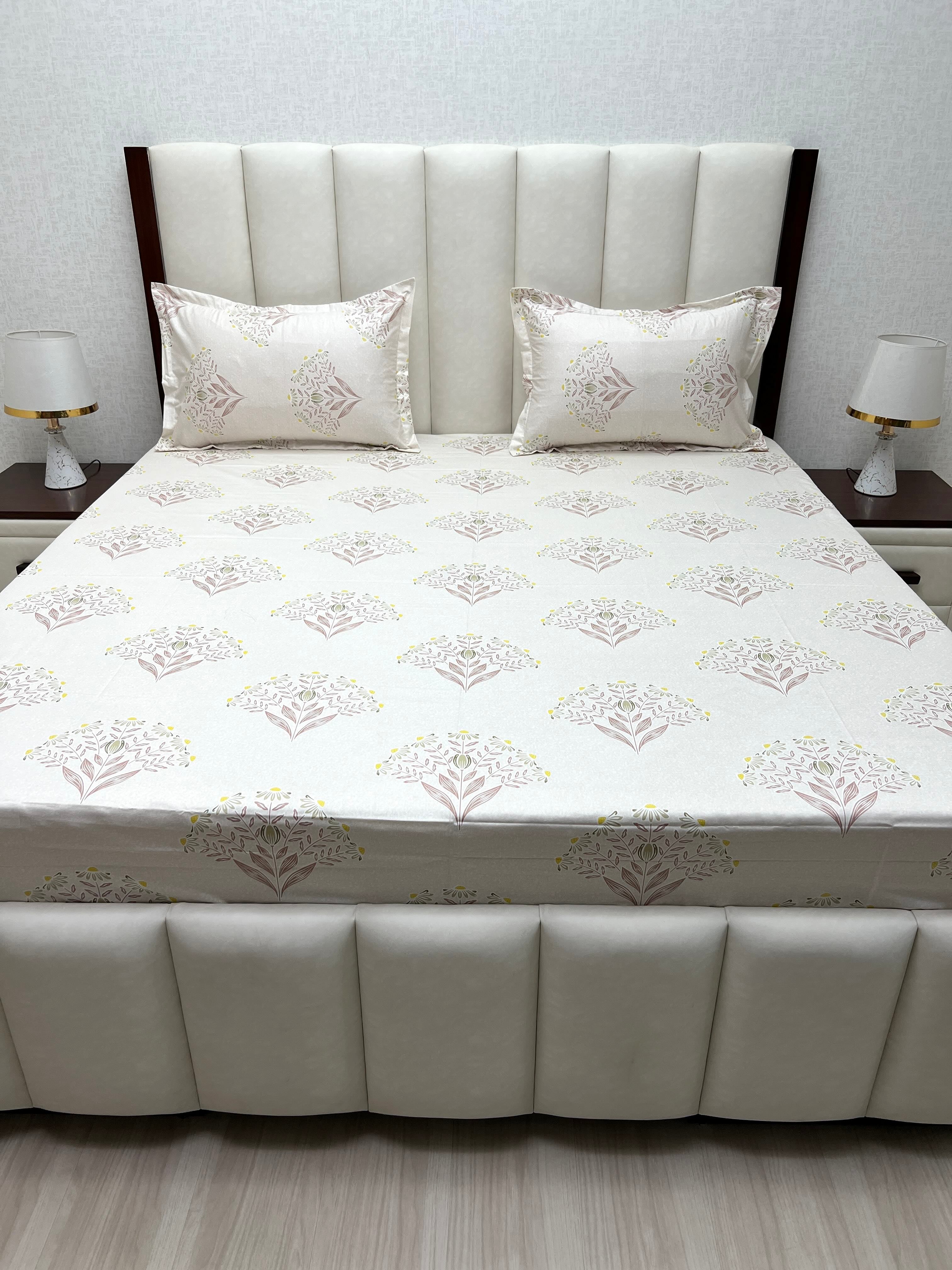 A-4827 - Pure Cotton 250 TC Queen Size Double Bedsheet (228X254) with Two Pillow Covers (43X68)