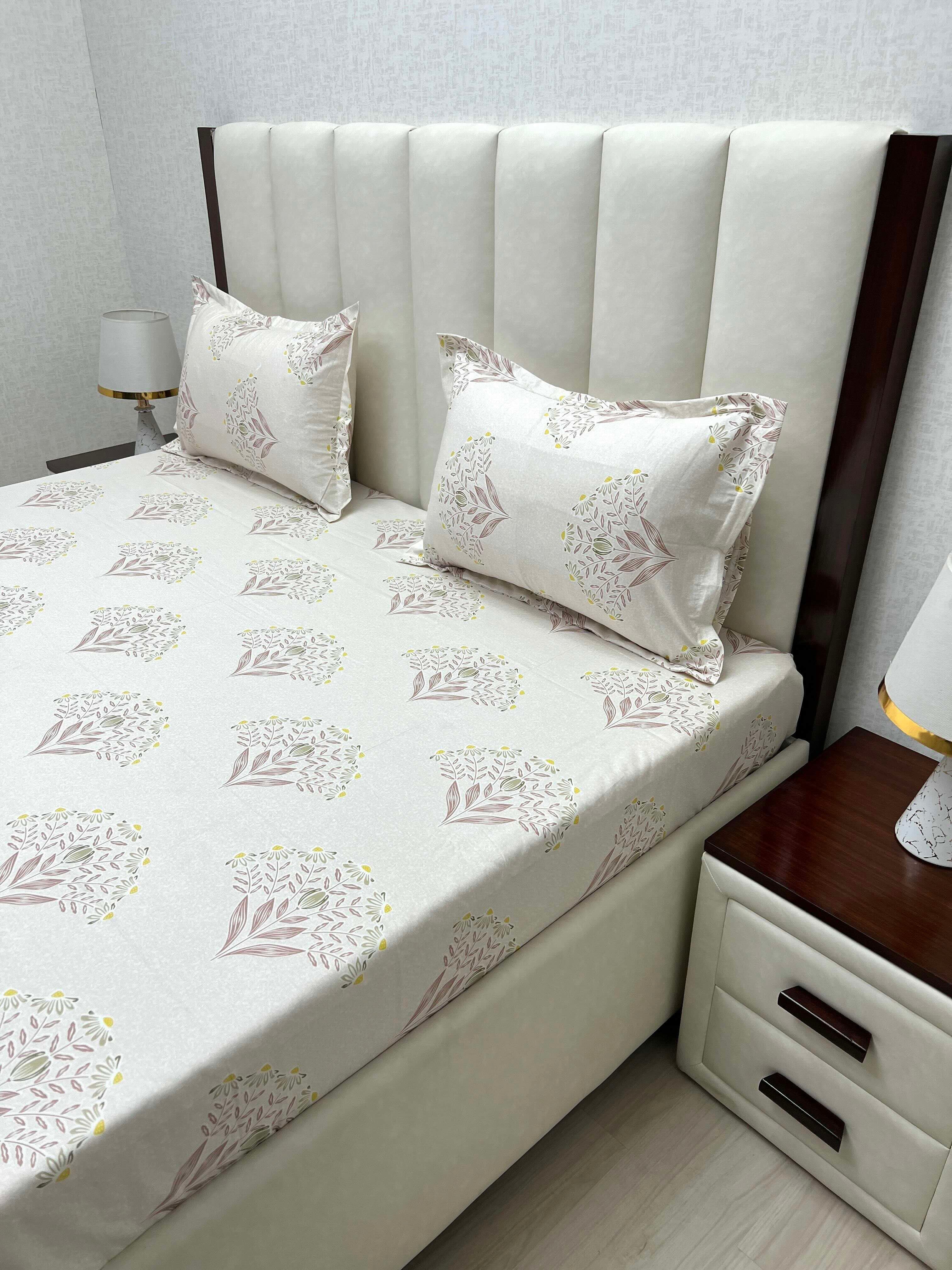 A-4827 - Pure Cotton 250 TC Queen Size Double Bedsheet (228X254) with Two Pillow Covers (43X68)