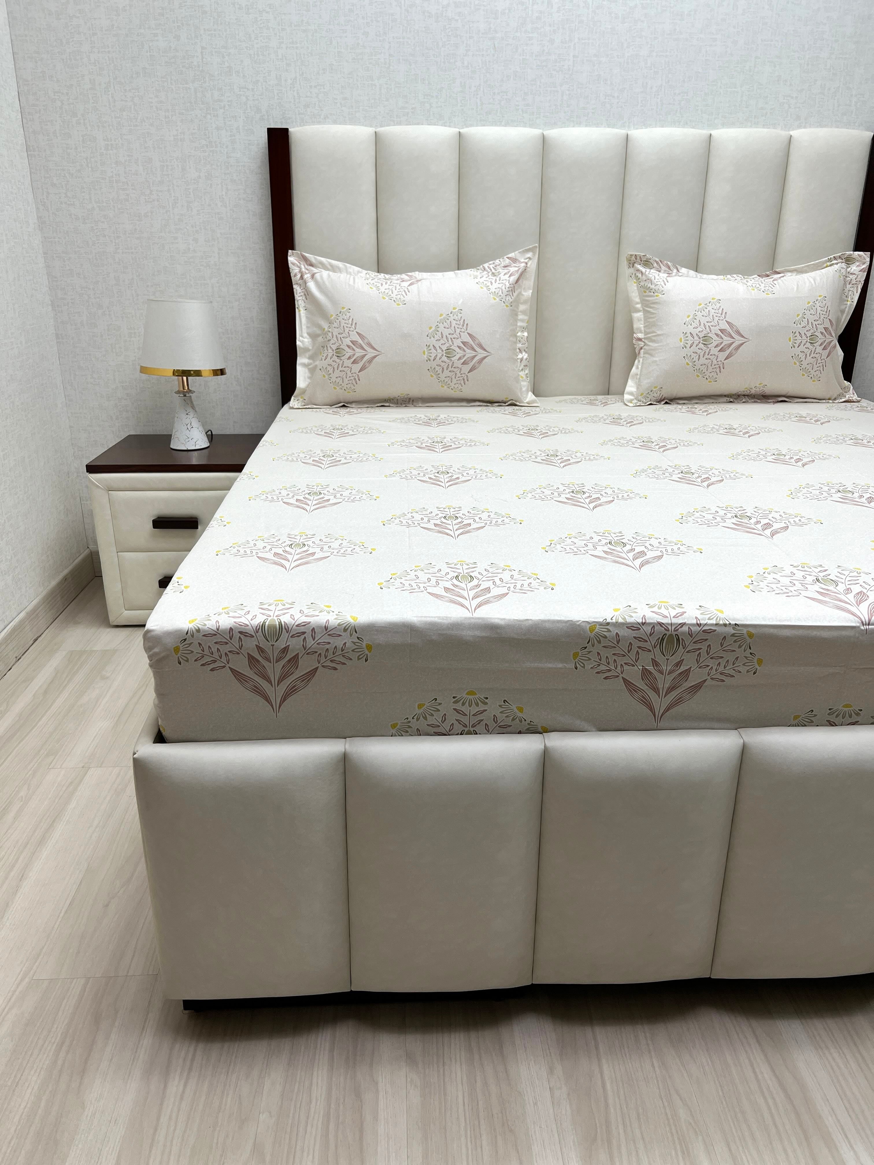 A-4827 - Pure Cotton 250 TC Queen Size Double Bedsheet (228X254) with Two Pillow Covers (43X68)