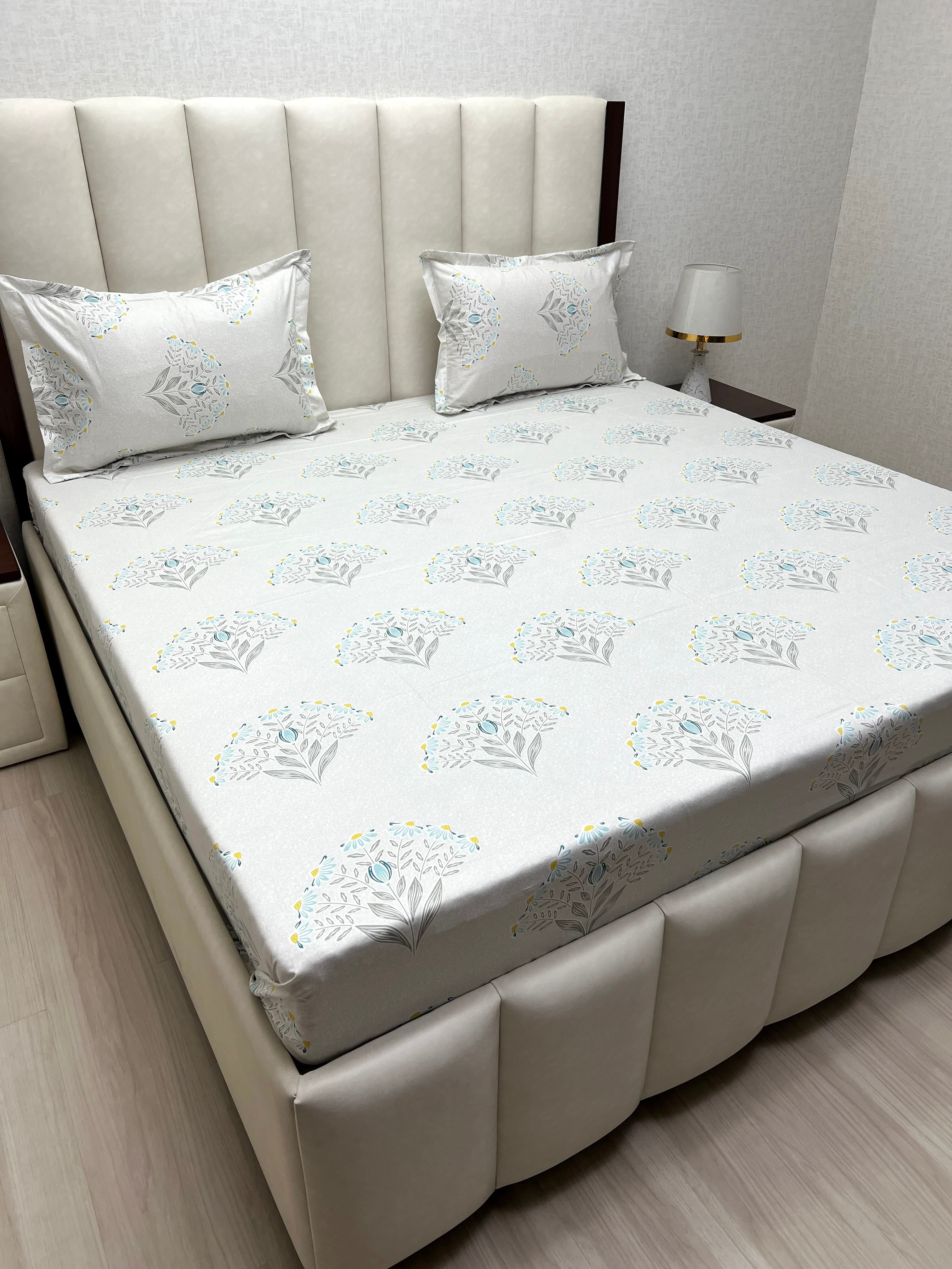 A-4828 - Pure Cotton 250 TC Queen Size Double Bedsheet (228X254) with Two Pillow Covers (43X68)