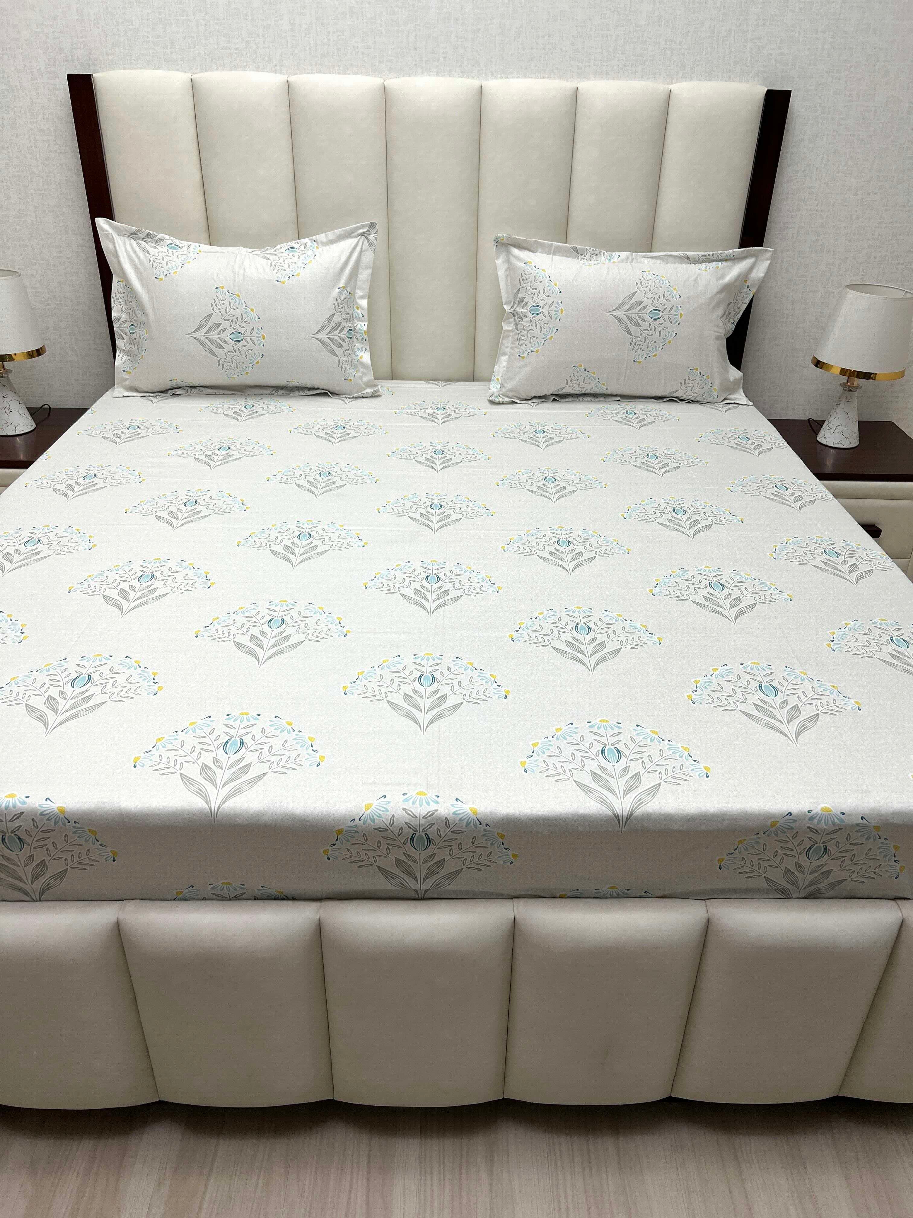 A-4828 - Pure Cotton 250 TC Queen Size Double Bedsheet (228X254) with Two Pillow Covers (43X68)