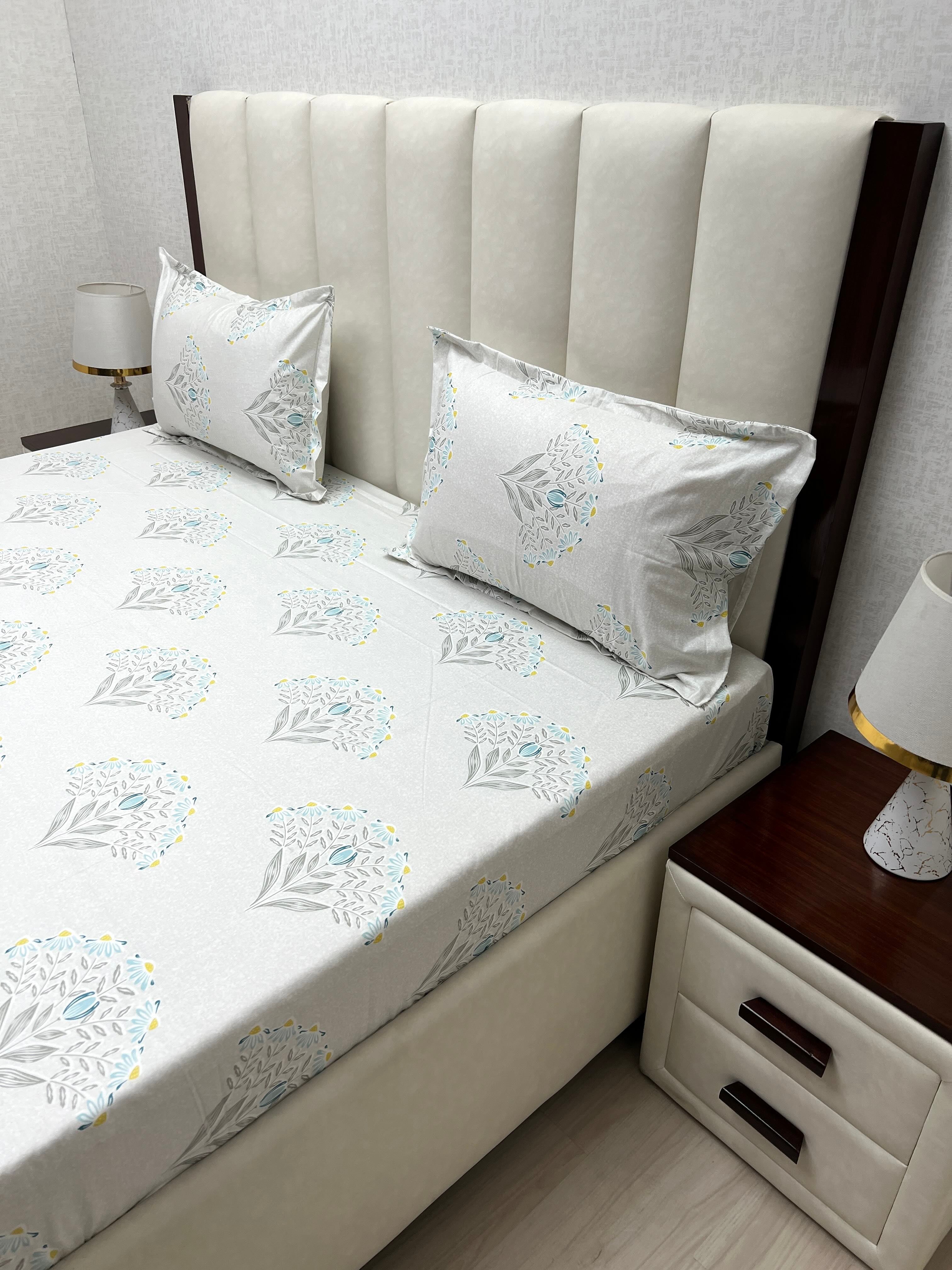 A-4828 - Pure Cotton 250 TC Queen Size Double Bedsheet (228X254) with Two Pillow Covers (43X68)