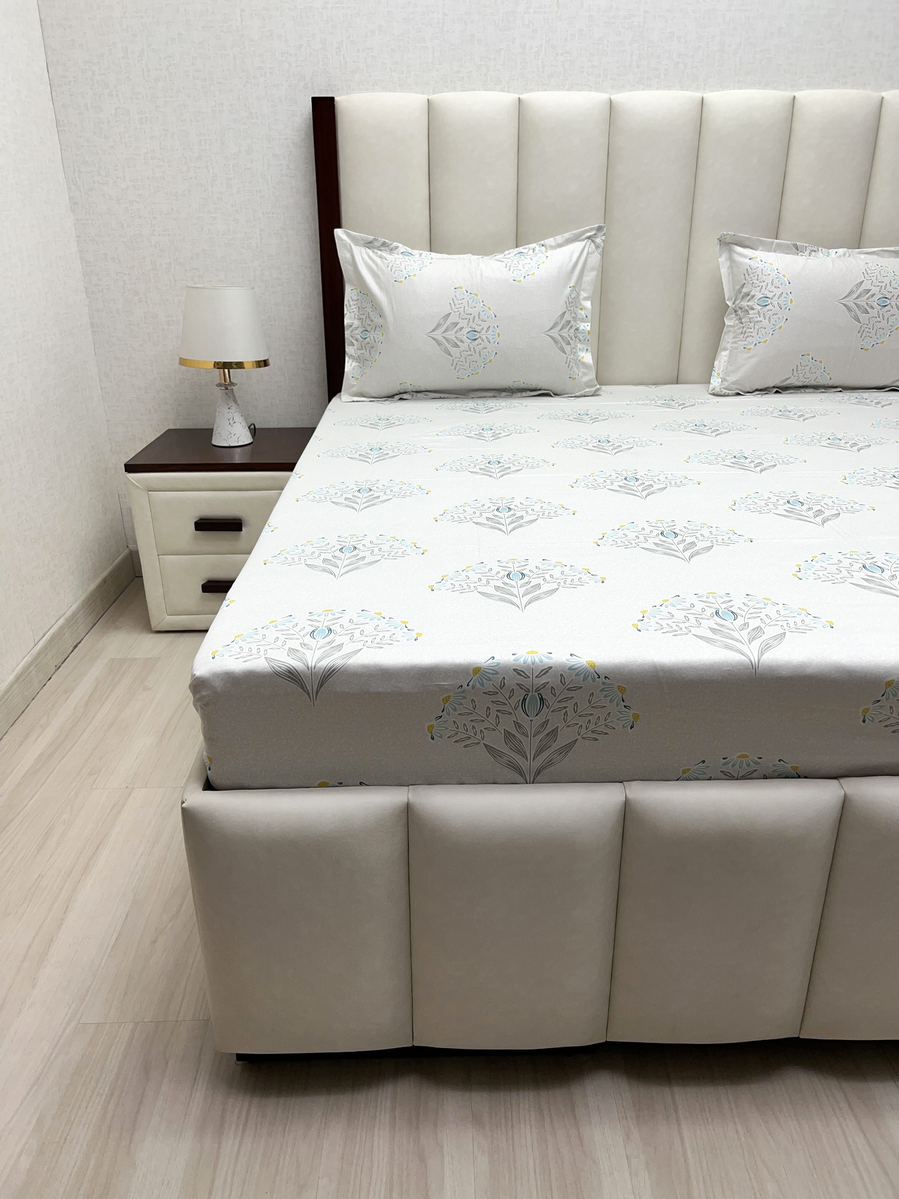 A-4828 - Pure Cotton 250 TC Queen Size Double Bedsheet (228X254) with Two Pillow Covers (43X68)