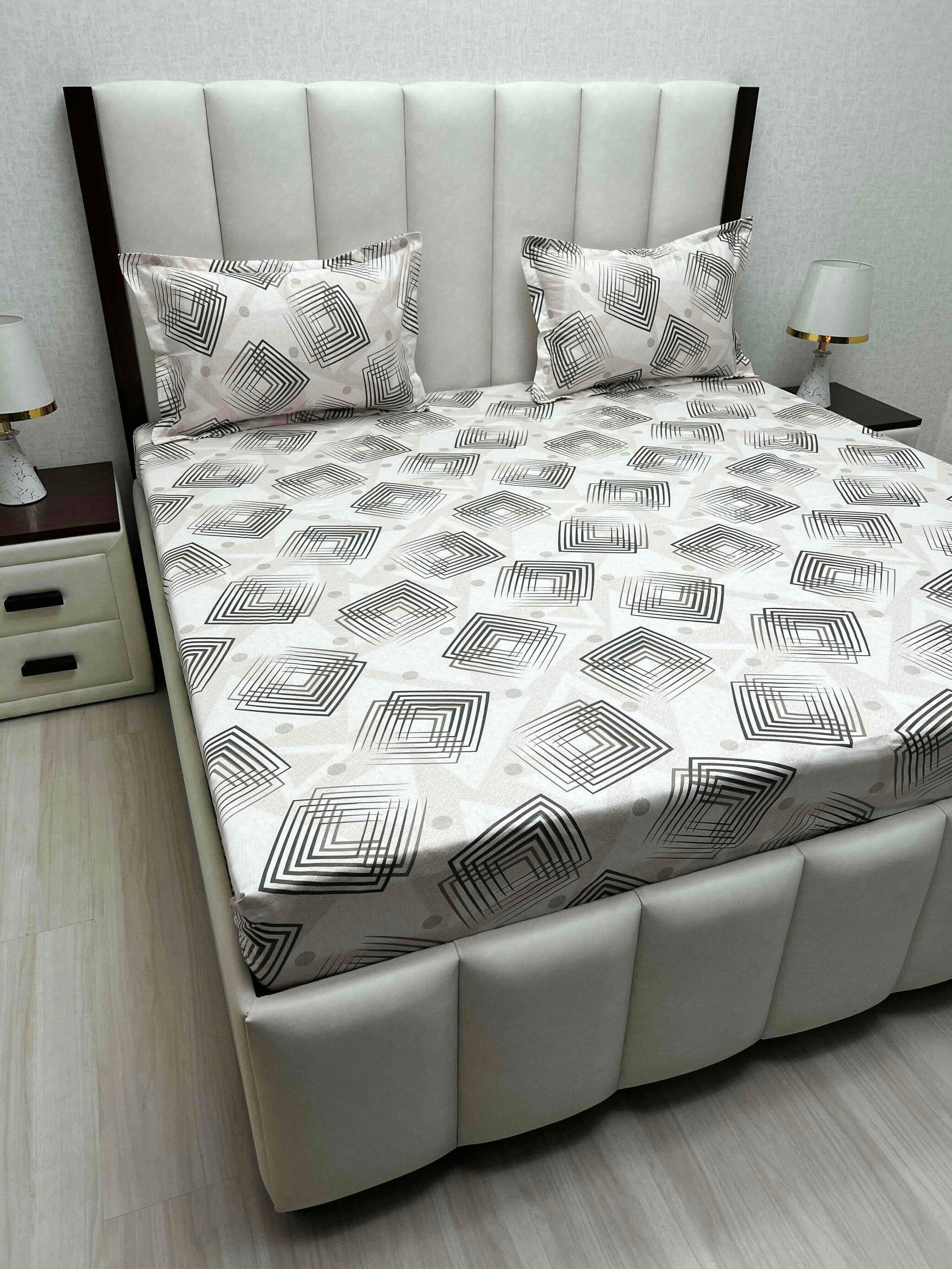 A-4829 - Pure Cotton 250 TC Queen Size Double Bedsheet (228X254) with Two Pillow Covers (43X68)