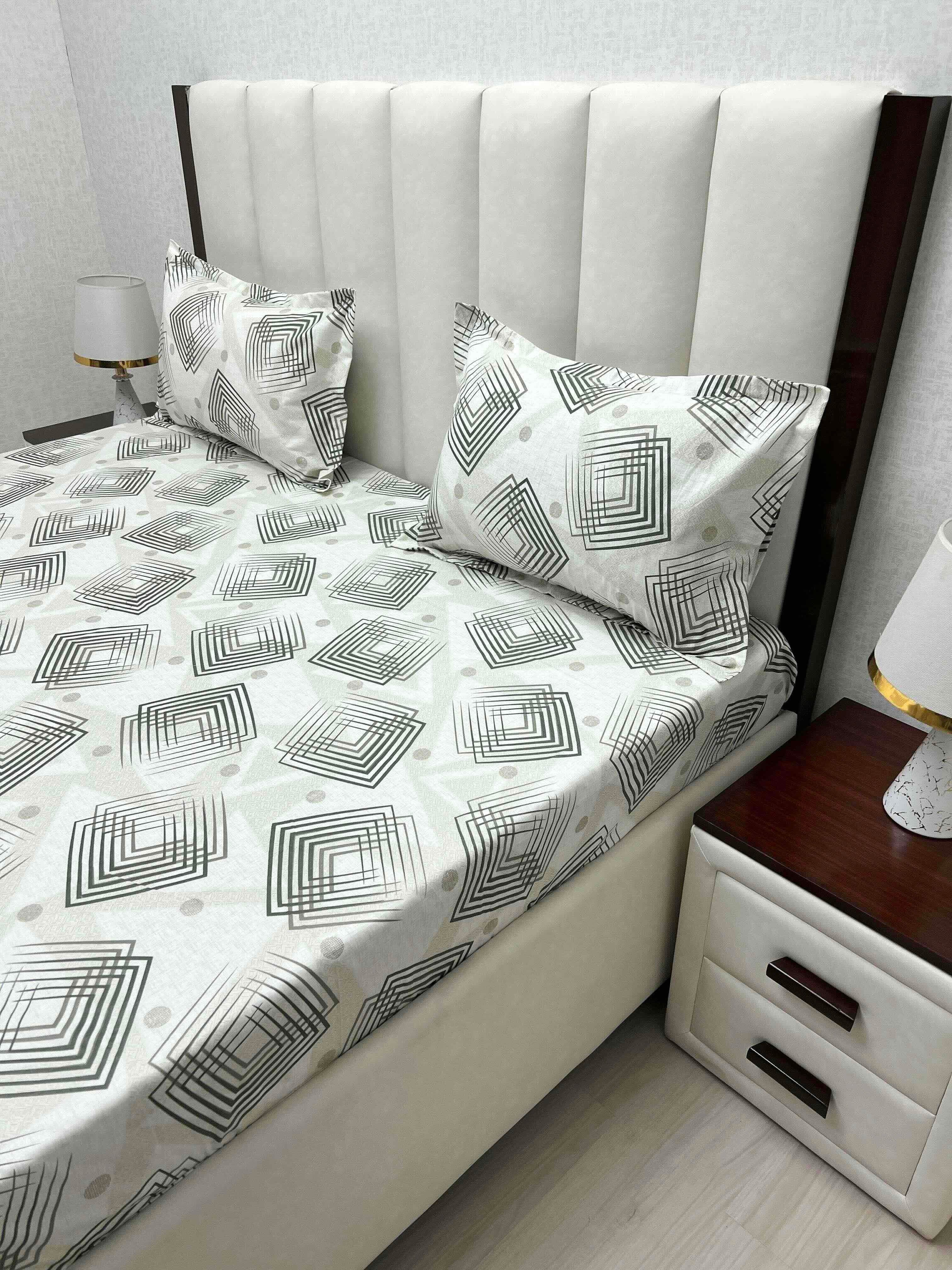 A-4830 - Pure Cotton 250 TC Queen Size Double Bedsheet (228X254) with Two Pillow Covers (43X68)