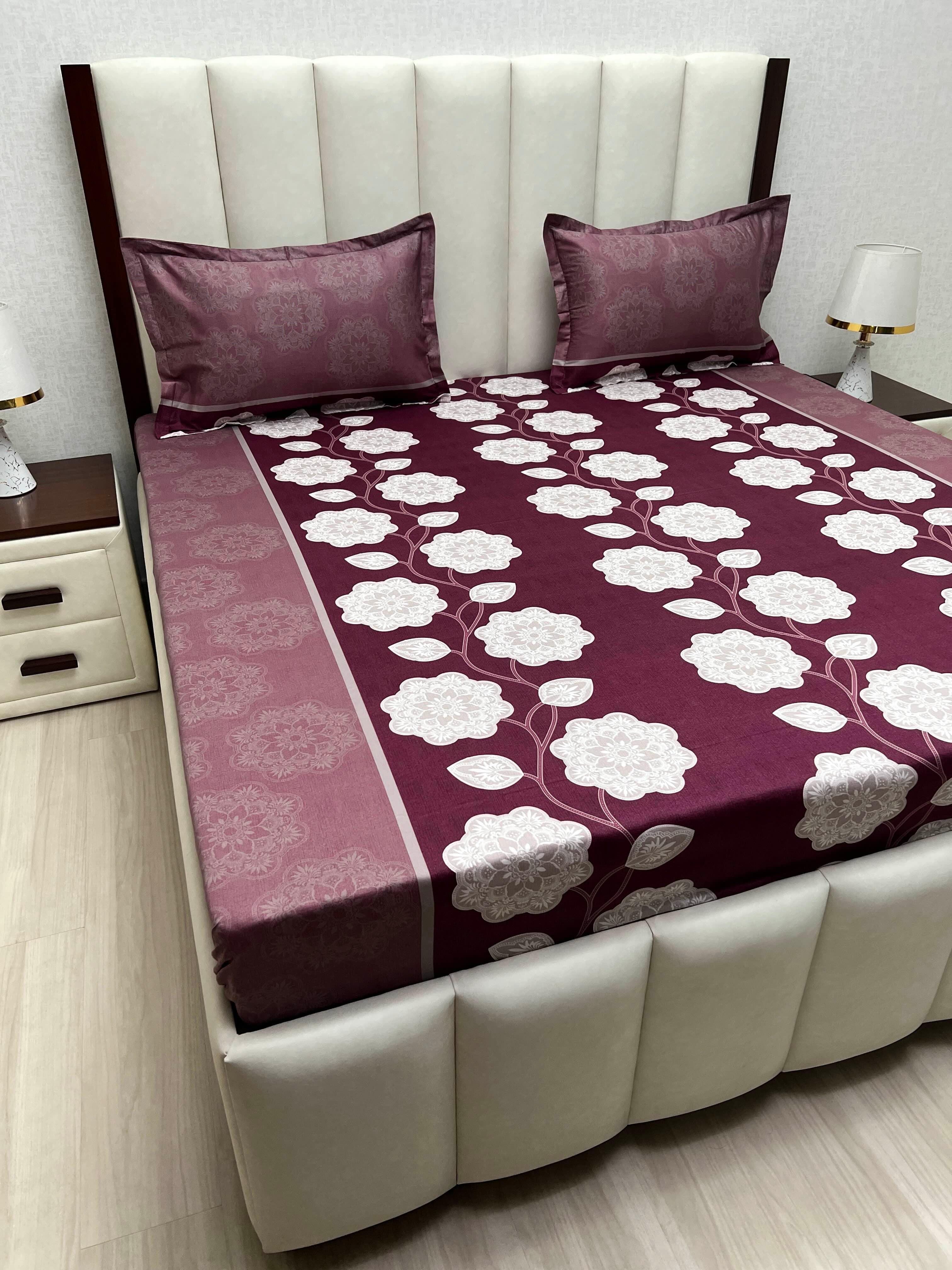 A-4860 - Pure Cotton 180 TC Queen Size Double Bedsheet (228X254) with Two Pillow Covers (43X68)