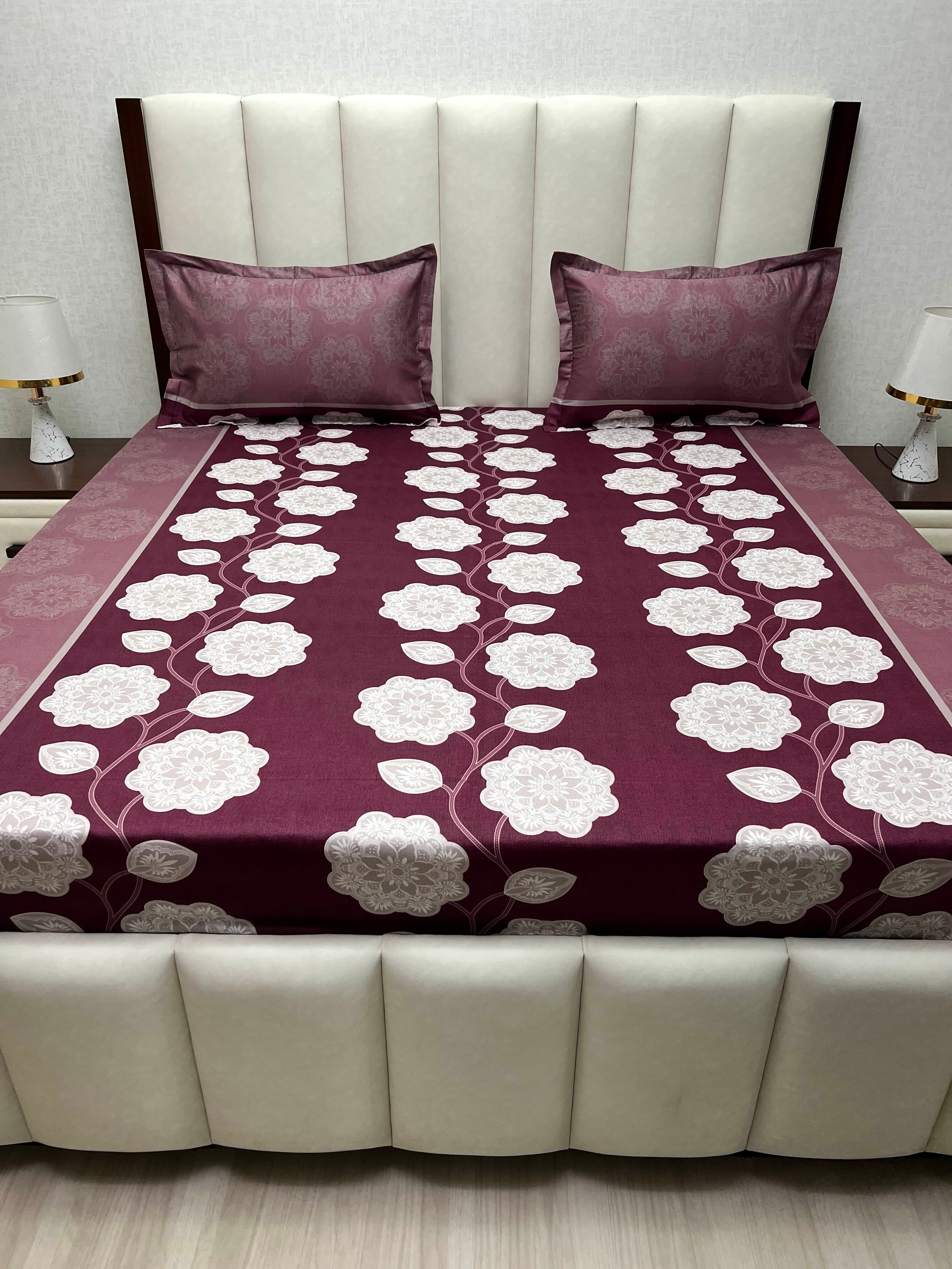 A-4860 - Pure Cotton 180 TC Queen Size Double Bedsheet (228X254) with Two Pillow Covers (43X68)