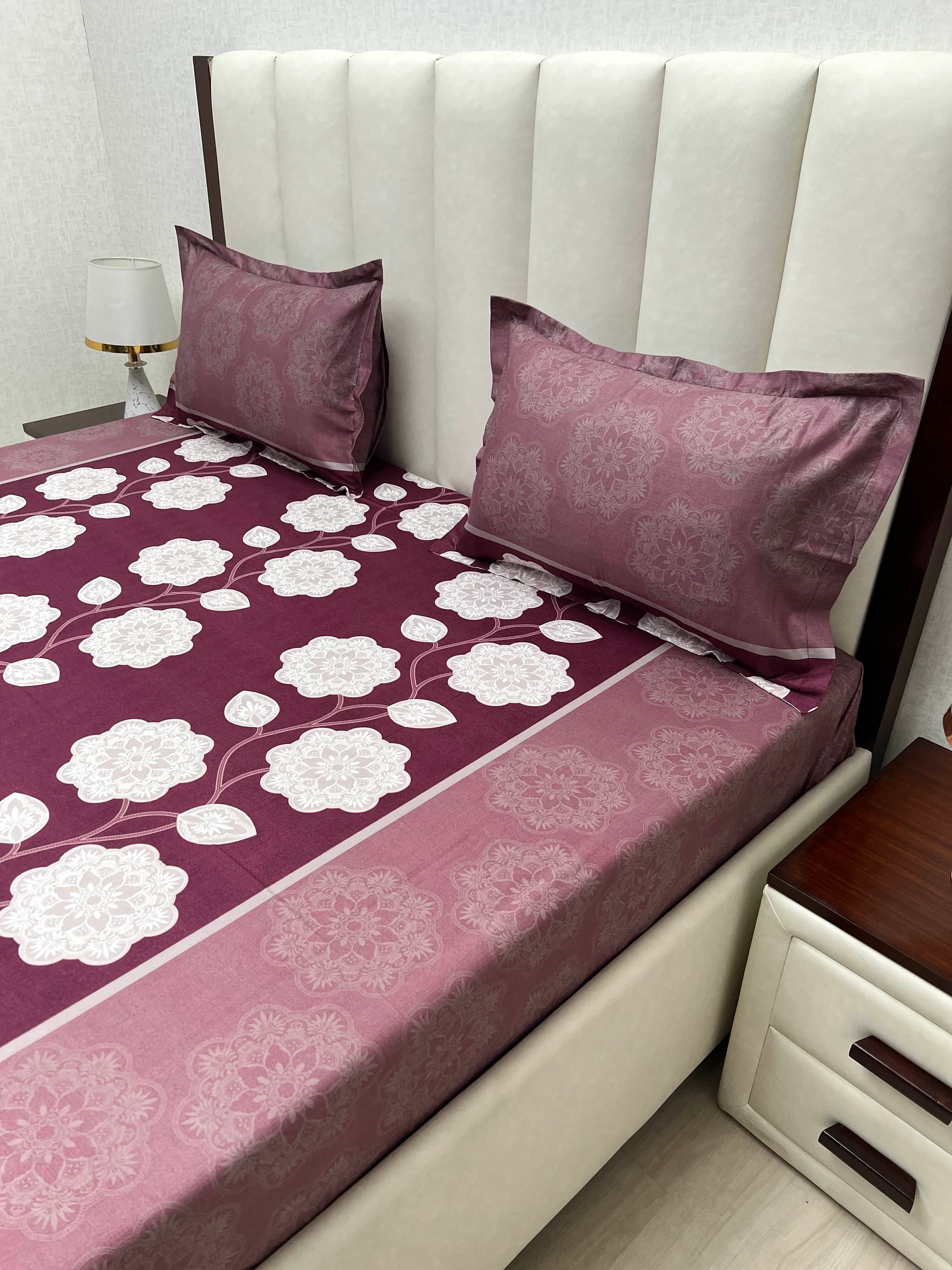 A-4860 - Pure Cotton 180 TC Queen Size Double Bedsheet (228X254) with Two Pillow Covers (43X68)