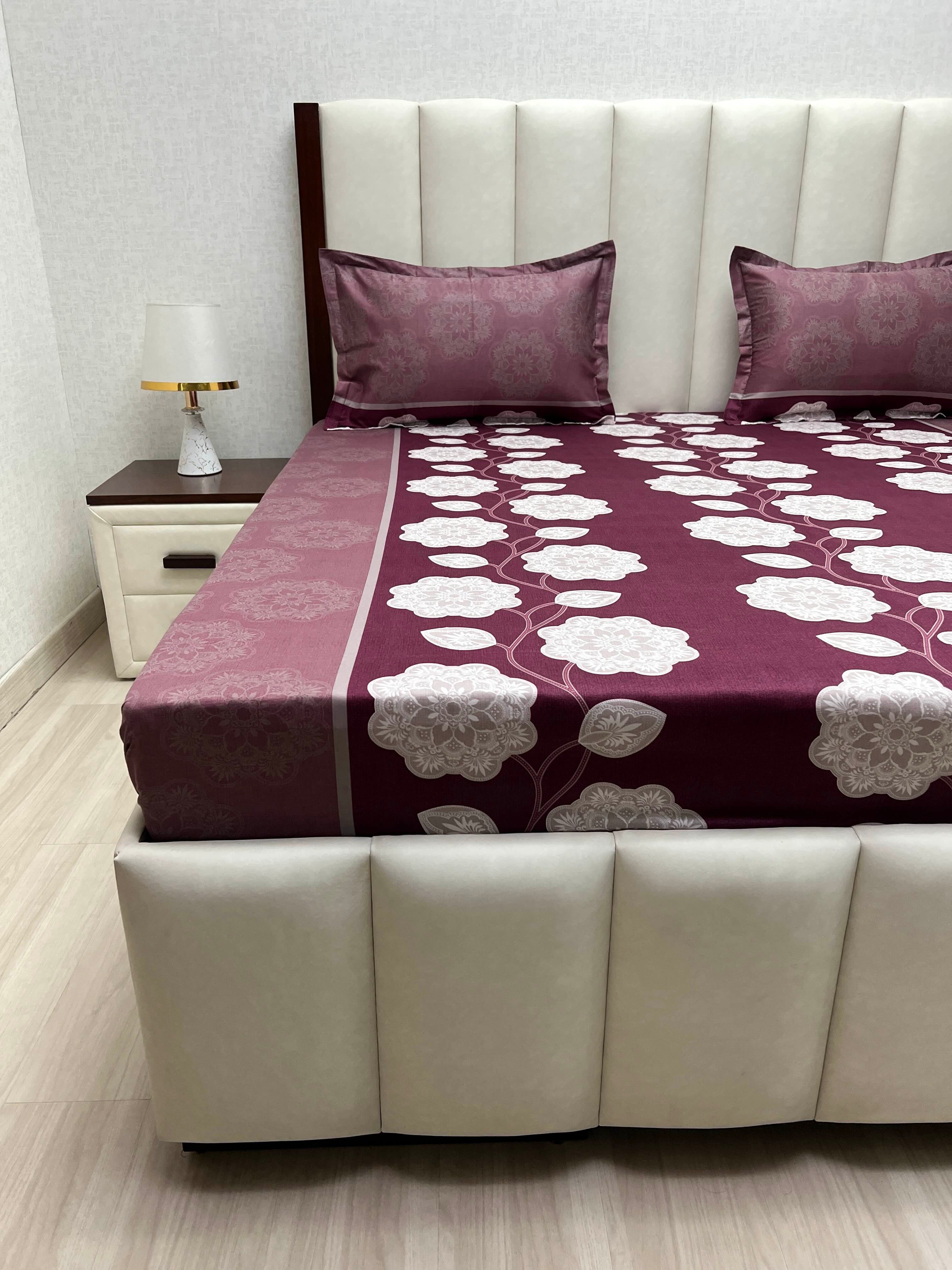 A-4860 - Pure Cotton 180 TC Queen Size Double Bedsheet (228X254) with Two Pillow Covers (43X68)