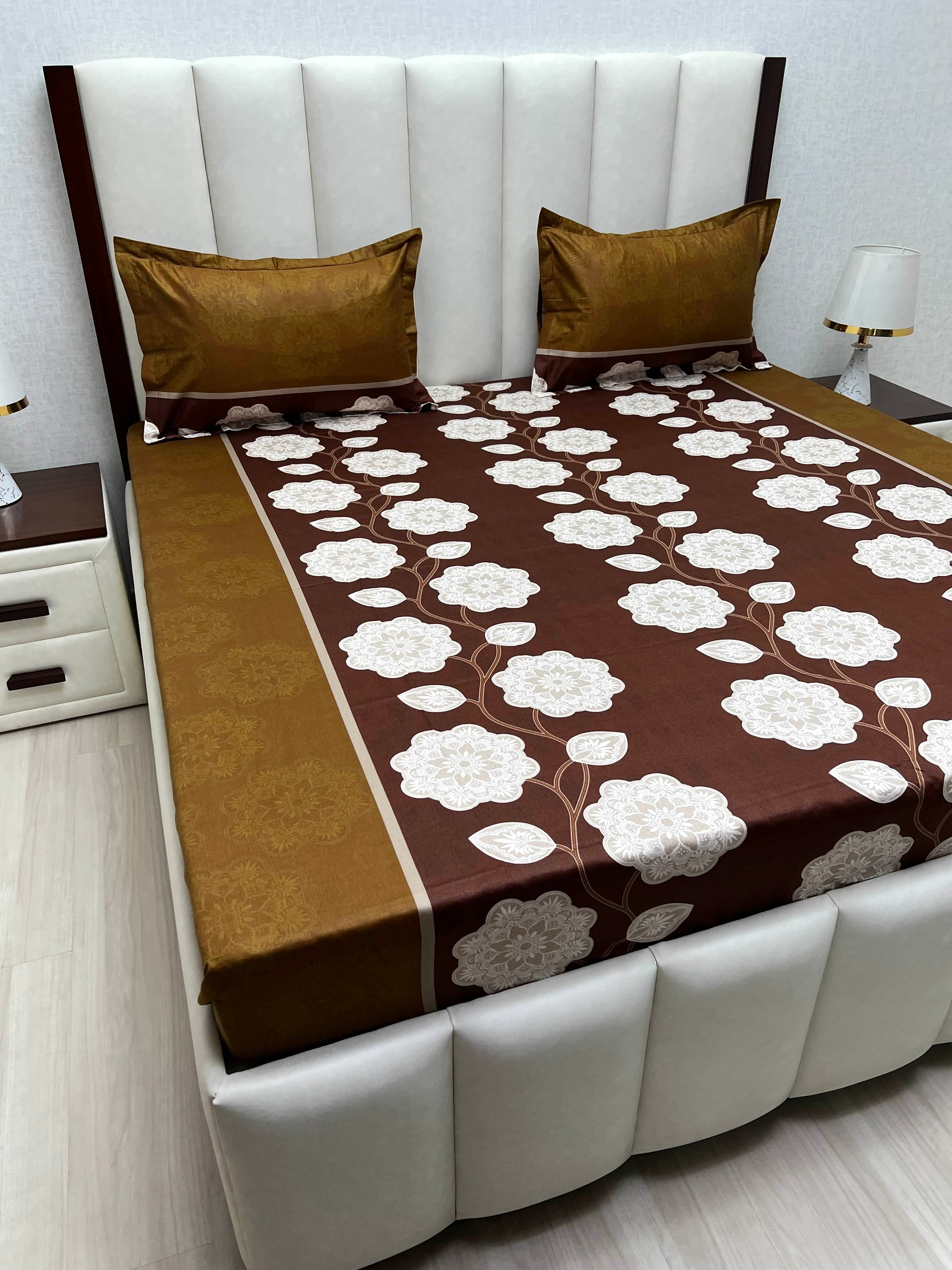 A-4861 - Pure Cotton 180 TC Queen Size Double Bedsheet (228X254) with Two Pillow Covers (43X68)