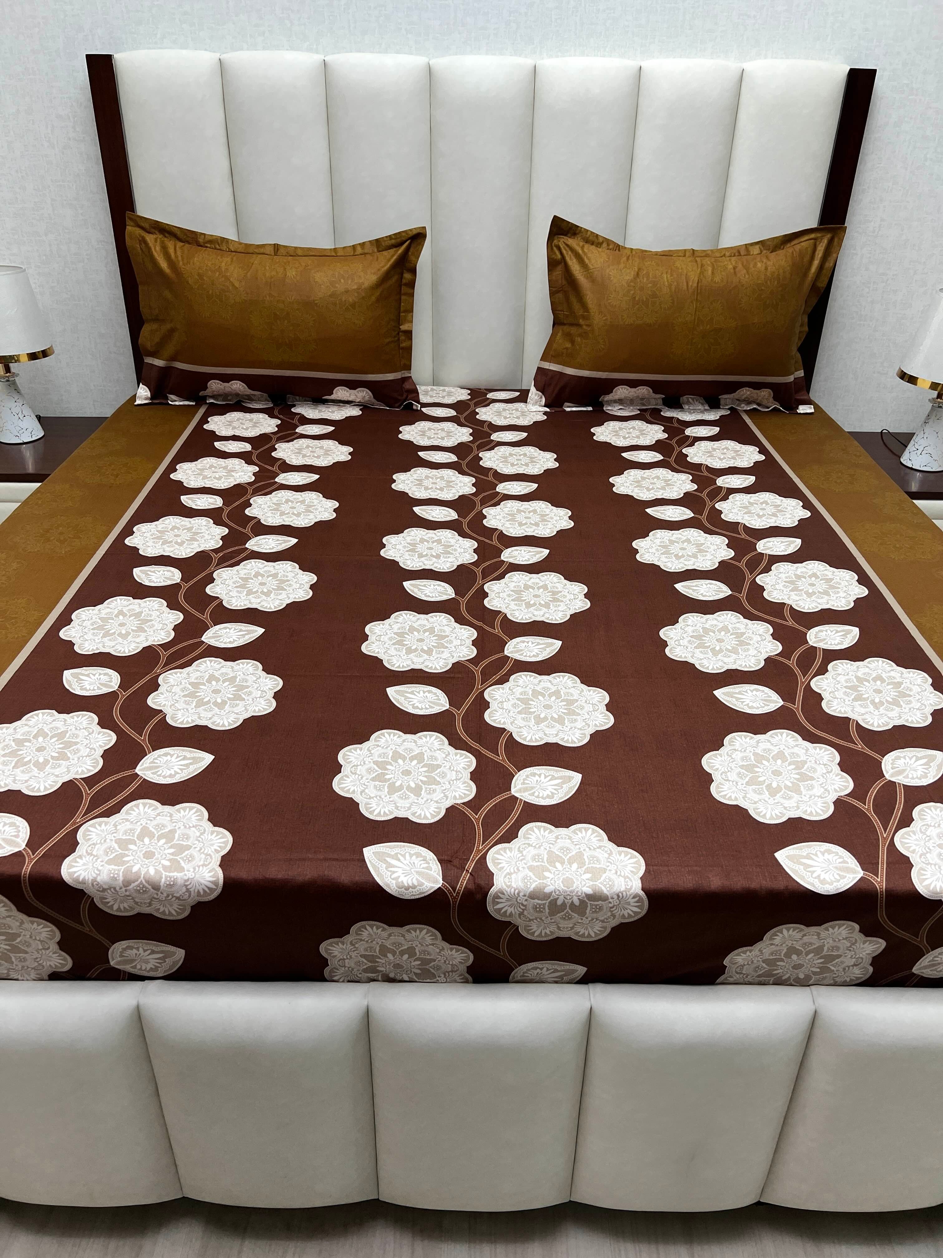 A-4861 - Pure Cotton 180 TC Queen Size Double Bedsheet (228X254) with Two Pillow Covers (43X68)