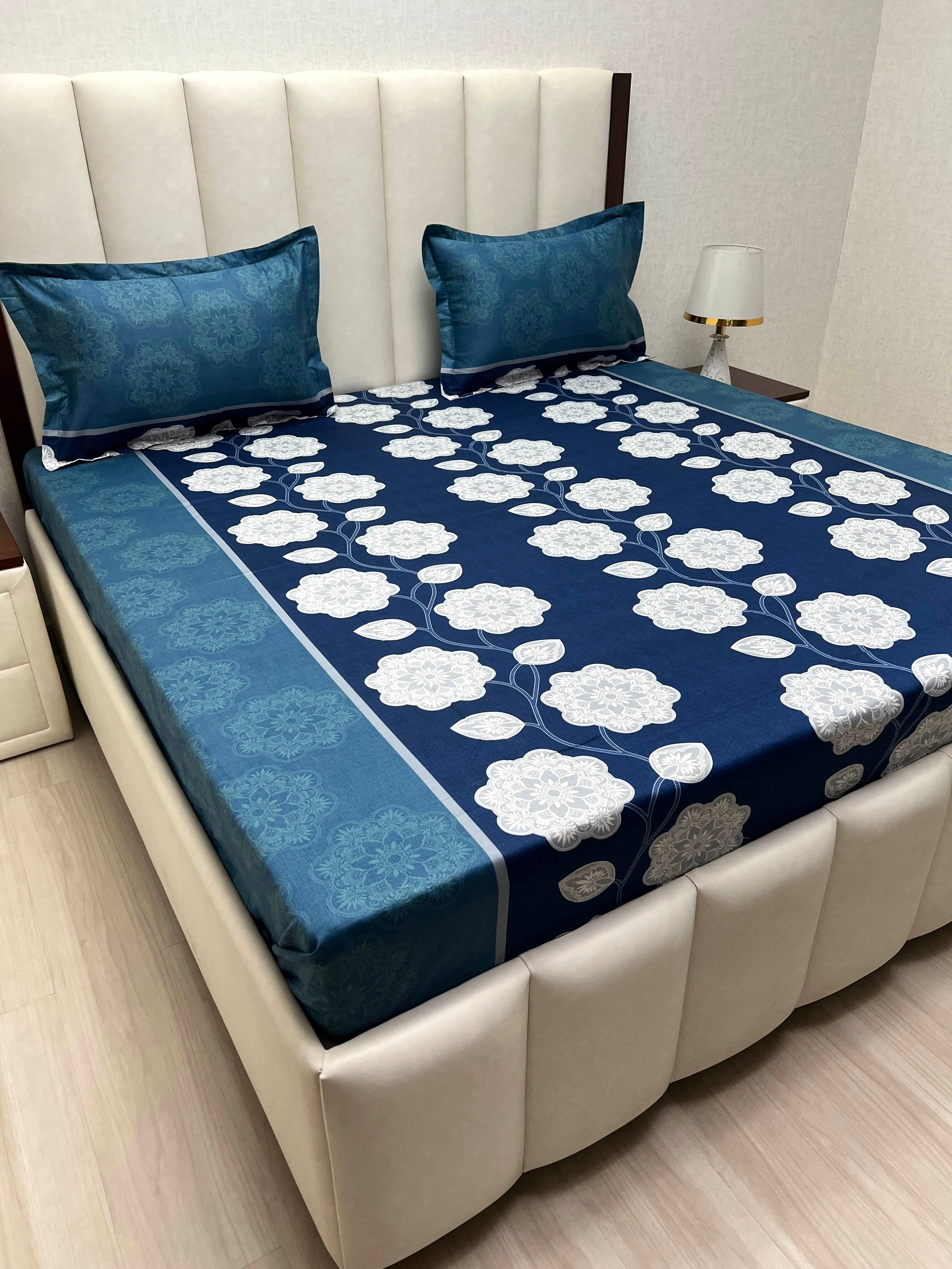 A-4862 - Pure Cotton 180 TC Queen Size Double Bedsheet (228X254) with Two Pillow Covers (43X68)