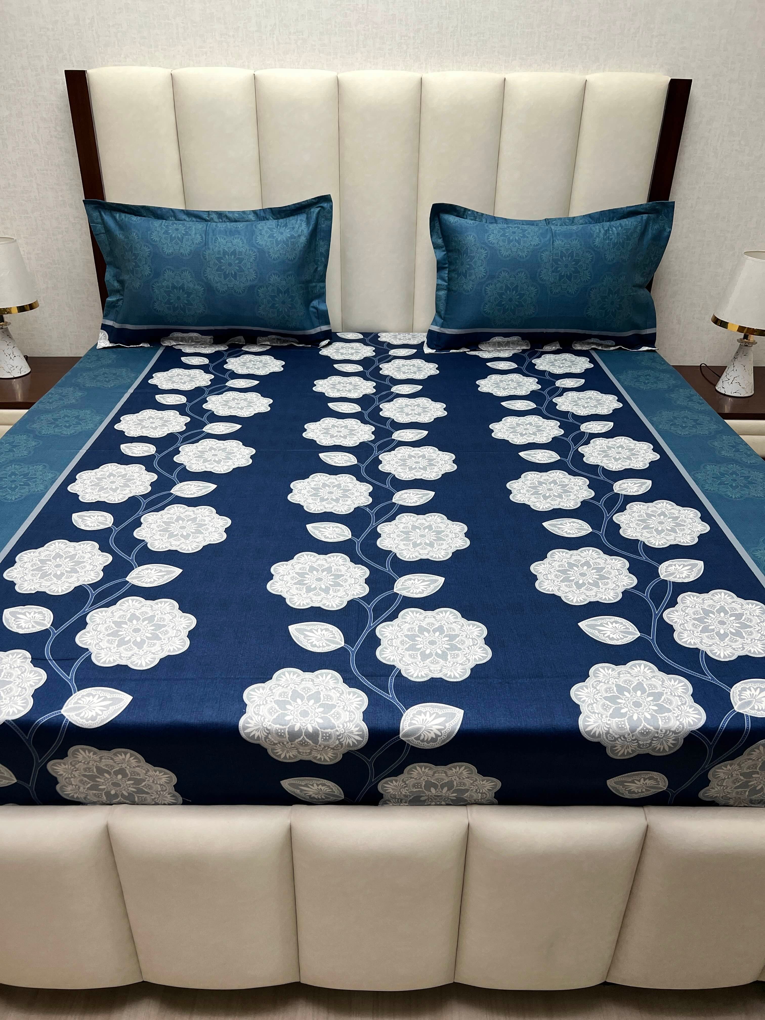 A-4862 - Pure Cotton 180 TC Queen Size Double Bedsheet (228X254) with Two Pillow Covers (43X68)