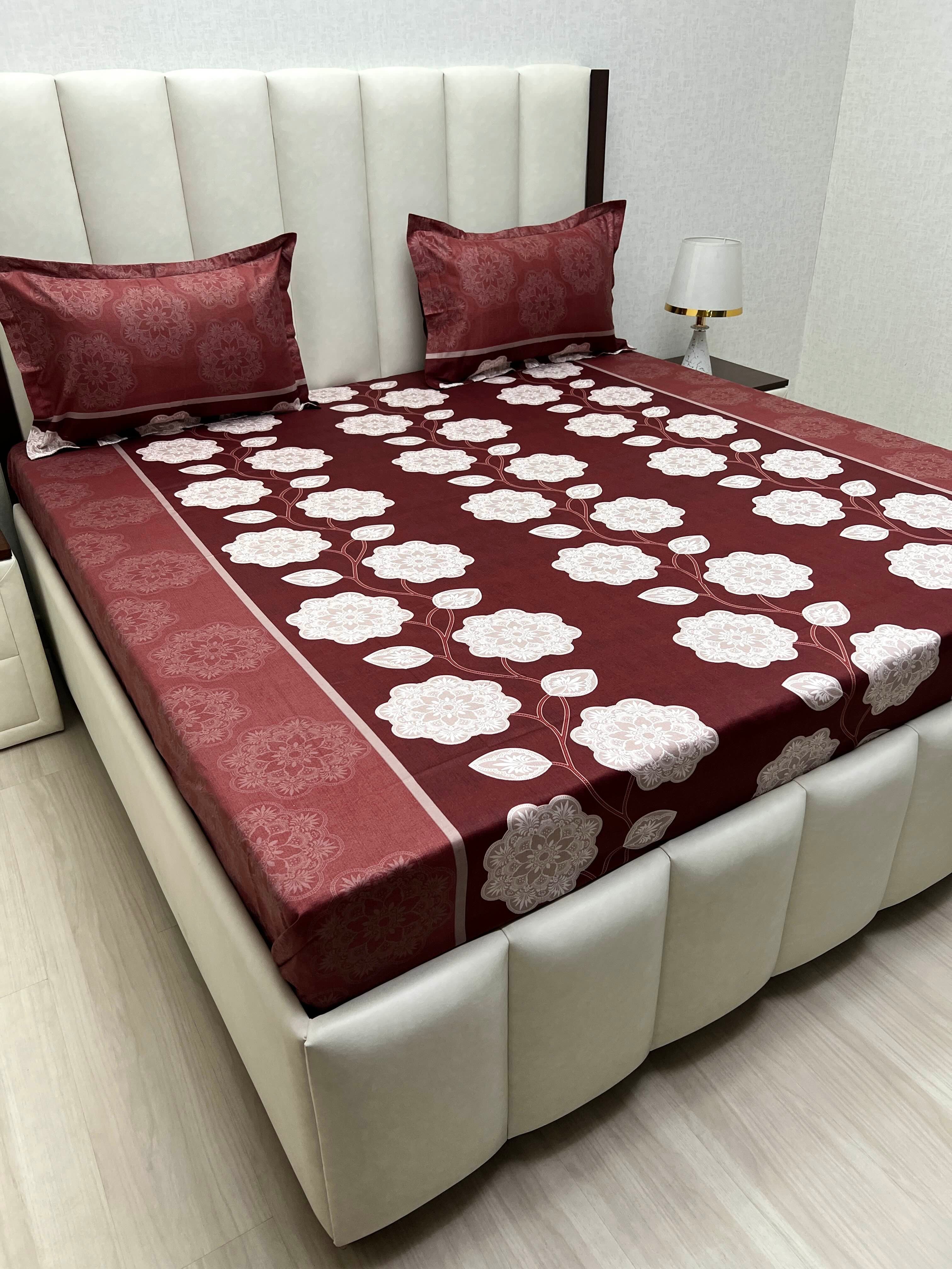 A-4863 - Pure Cotton 180 TC Queen Size Double Bedsheet (228X254) with Two Pillow Covers (43X68)