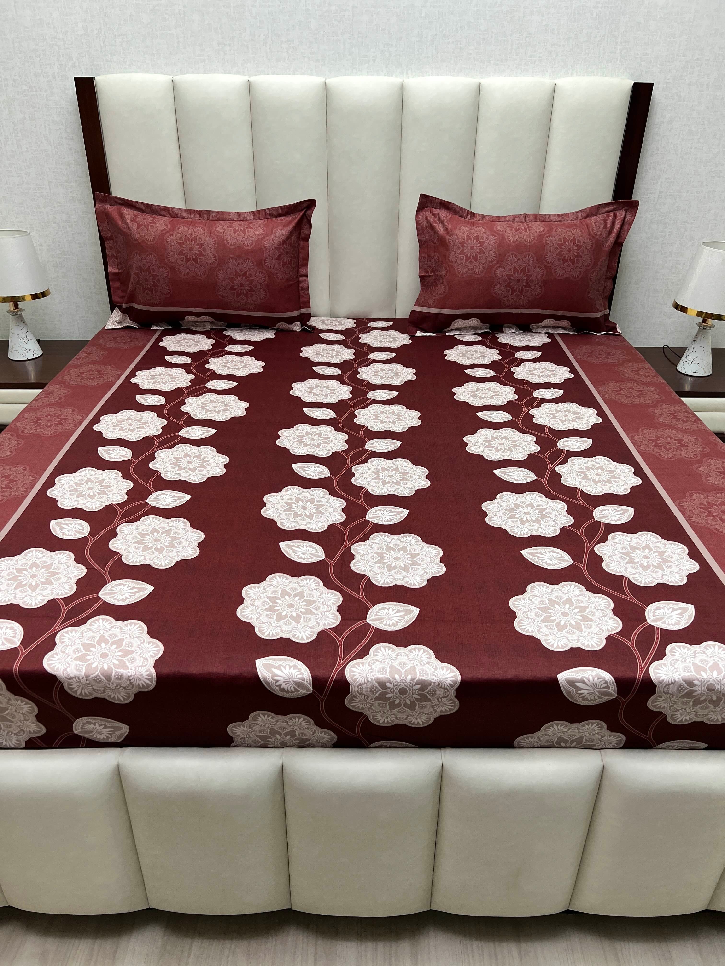 A-4863 - Pure Cotton 180 TC Queen Size Double Bedsheet (228X254) with Two Pillow Covers (43X68)