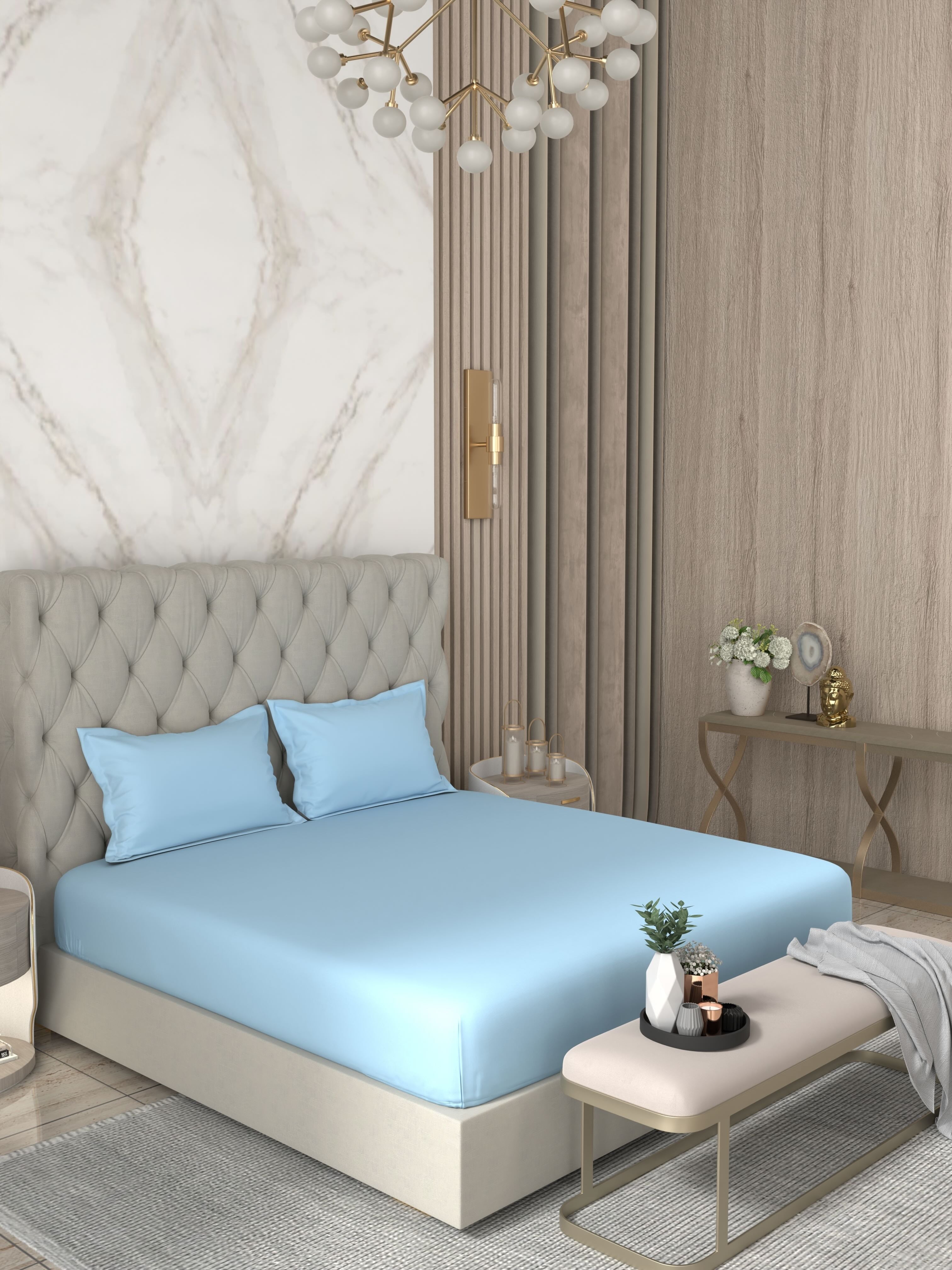 A-4889 - Pure Cotton 400 TC King Size Plain Double Bedsheet (274X274) with Two Pillow Covers (50X76)