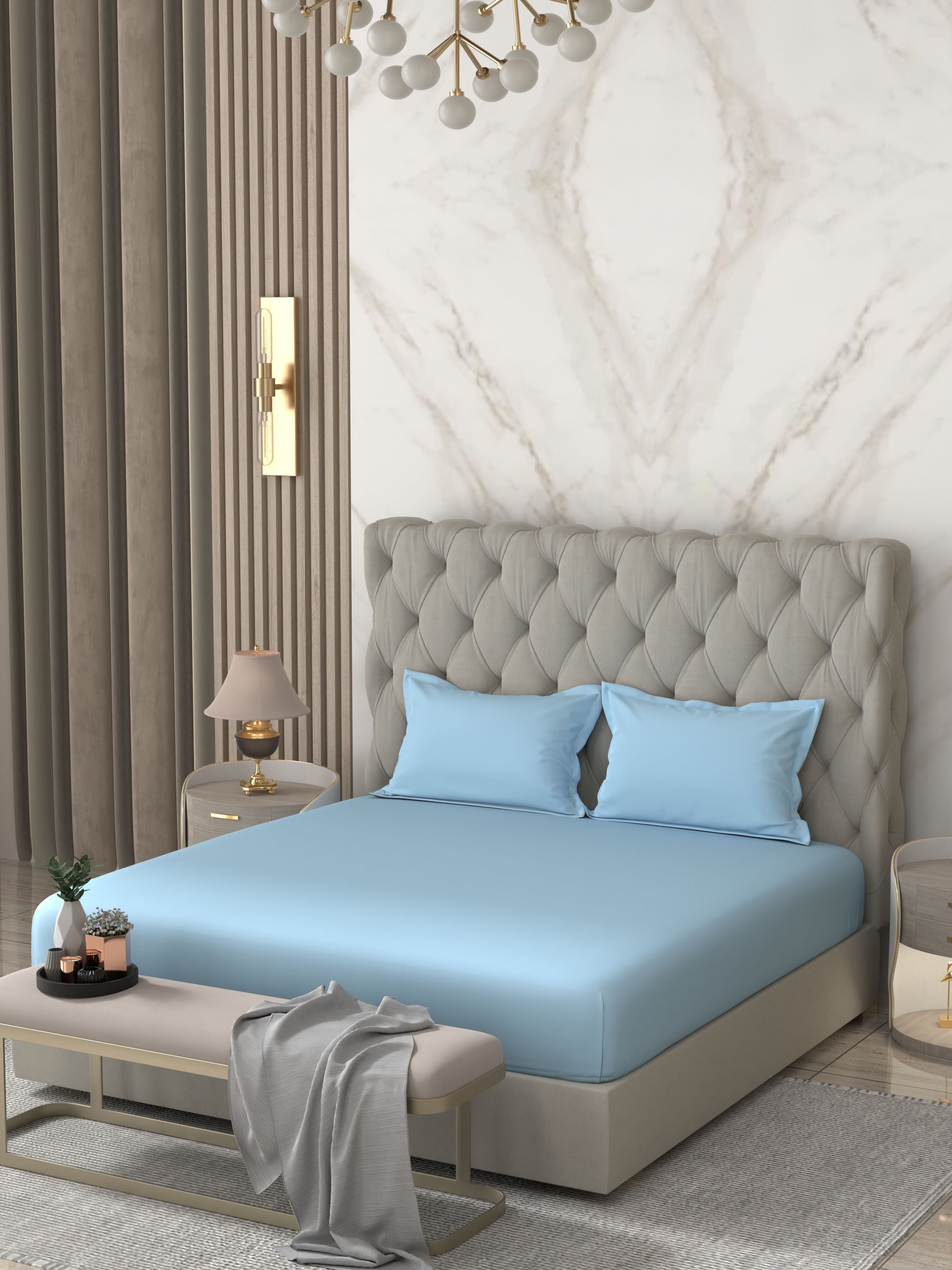 A-4889 - Pure Cotton 400 TC King Size Plain Double Bedsheet (274X274) with Two Pillow Covers (50X76)