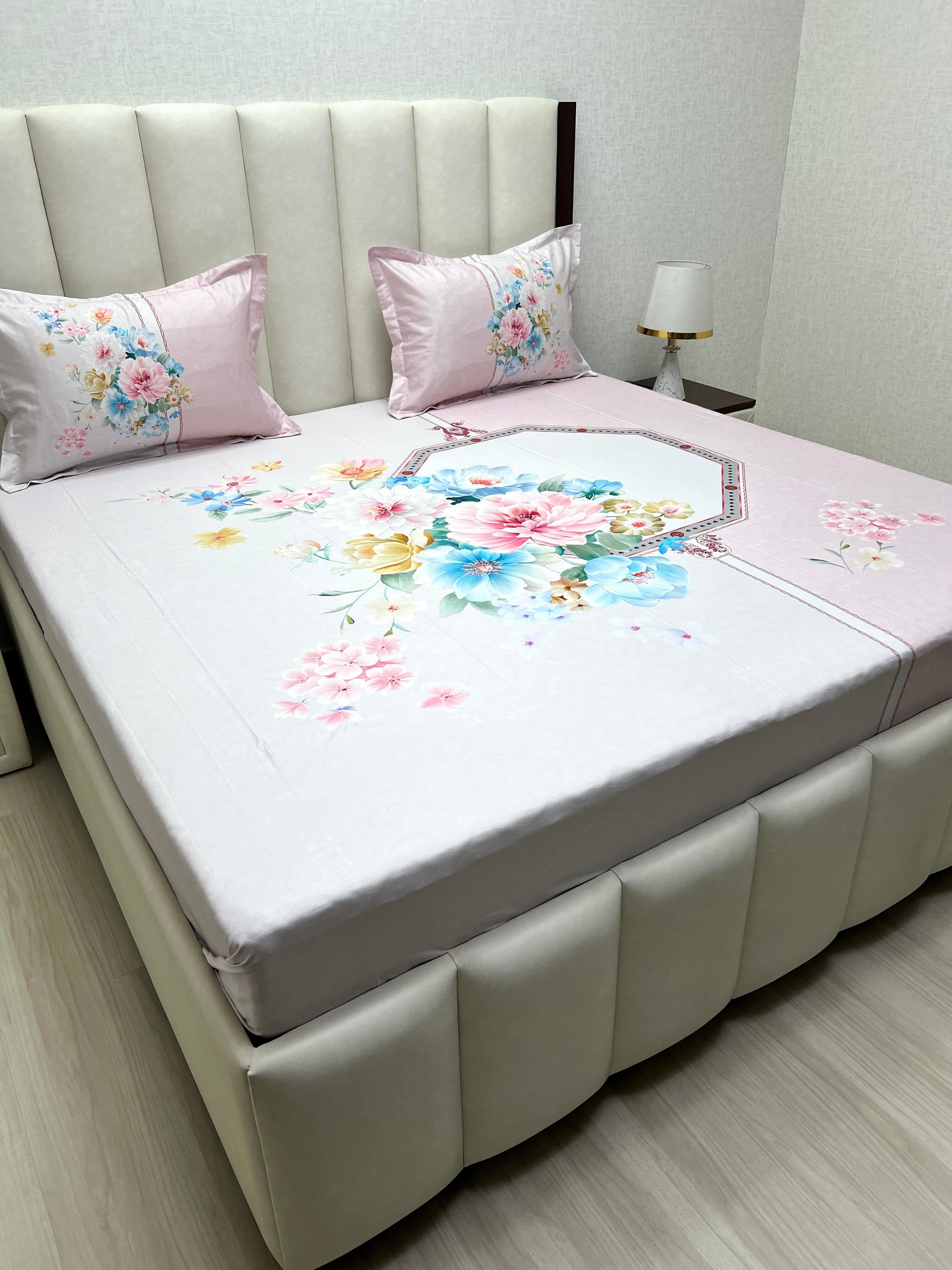 A-4892 - Pure Cotton 300 TC King Size Digital Print Double Bedsheet (274X274) with Two Pillow Covers (50X76)