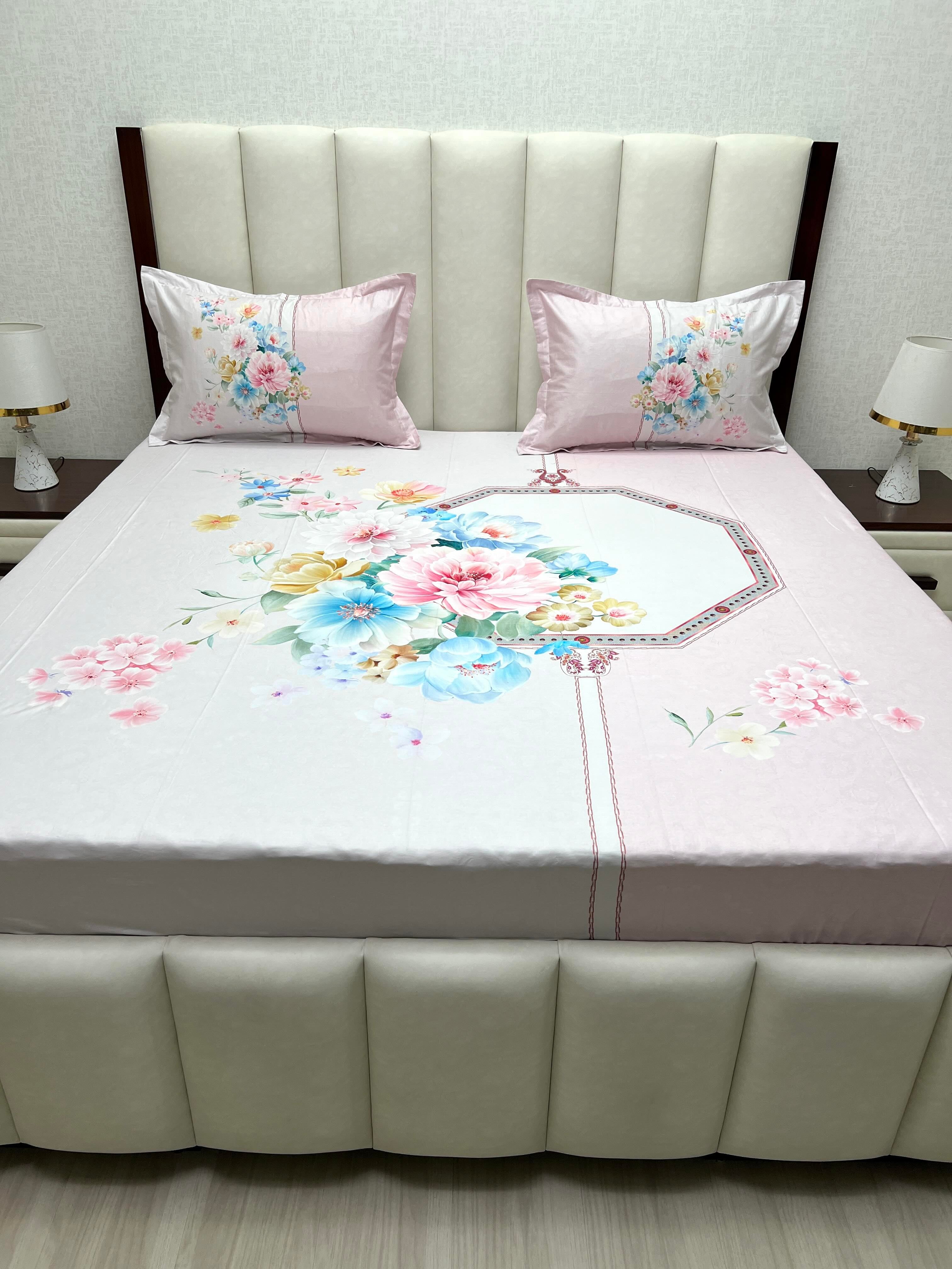 A-4892 - Pure Cotton 300 TC King Size Digital Print Double Bedsheet (274X274) with Two Pillow Covers (50X76)