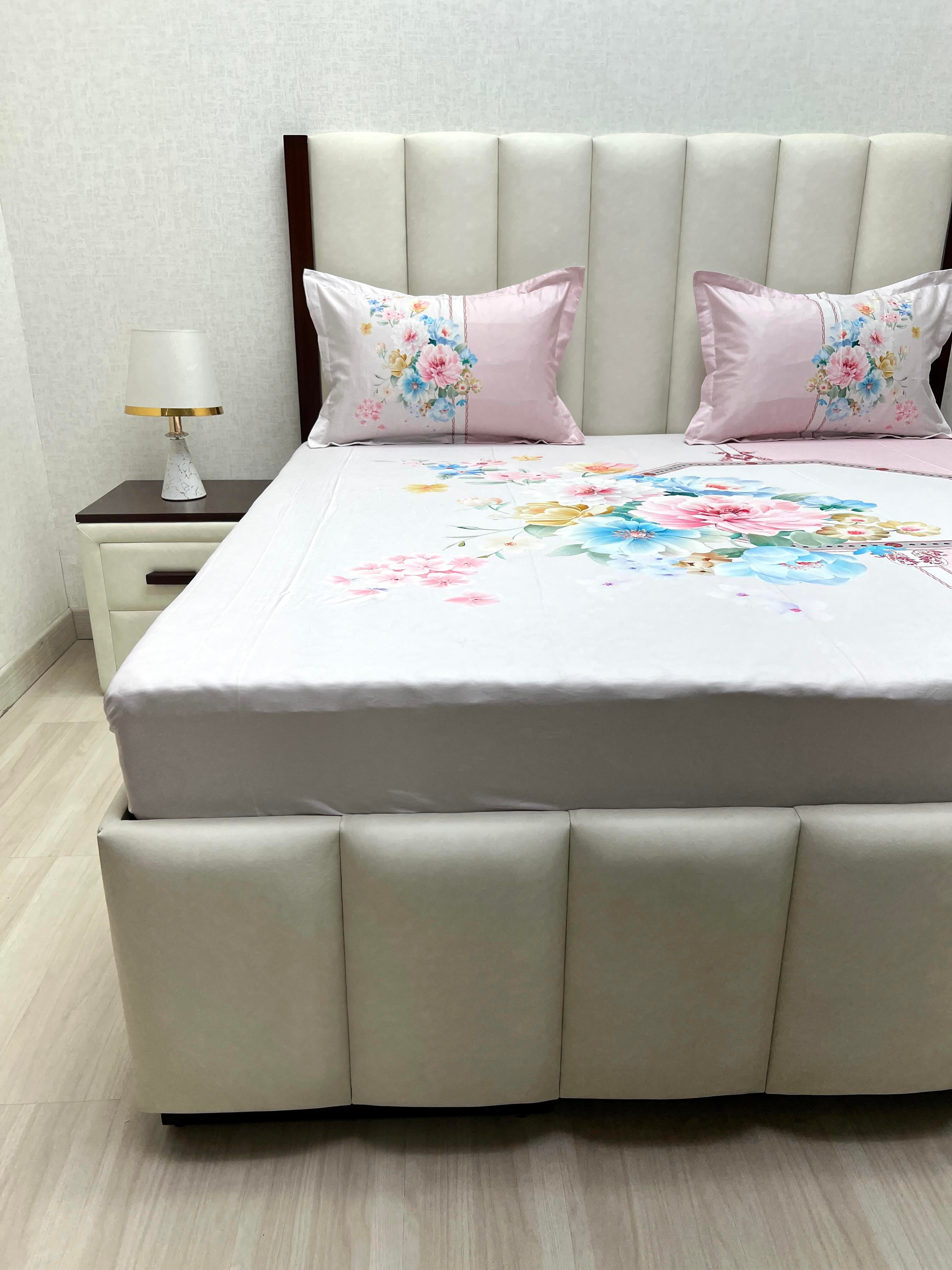 A-4892 - Pure Cotton 300 TC King Size Digital Print Double Bedsheet (274X274) with Two Pillow Covers (50X76)