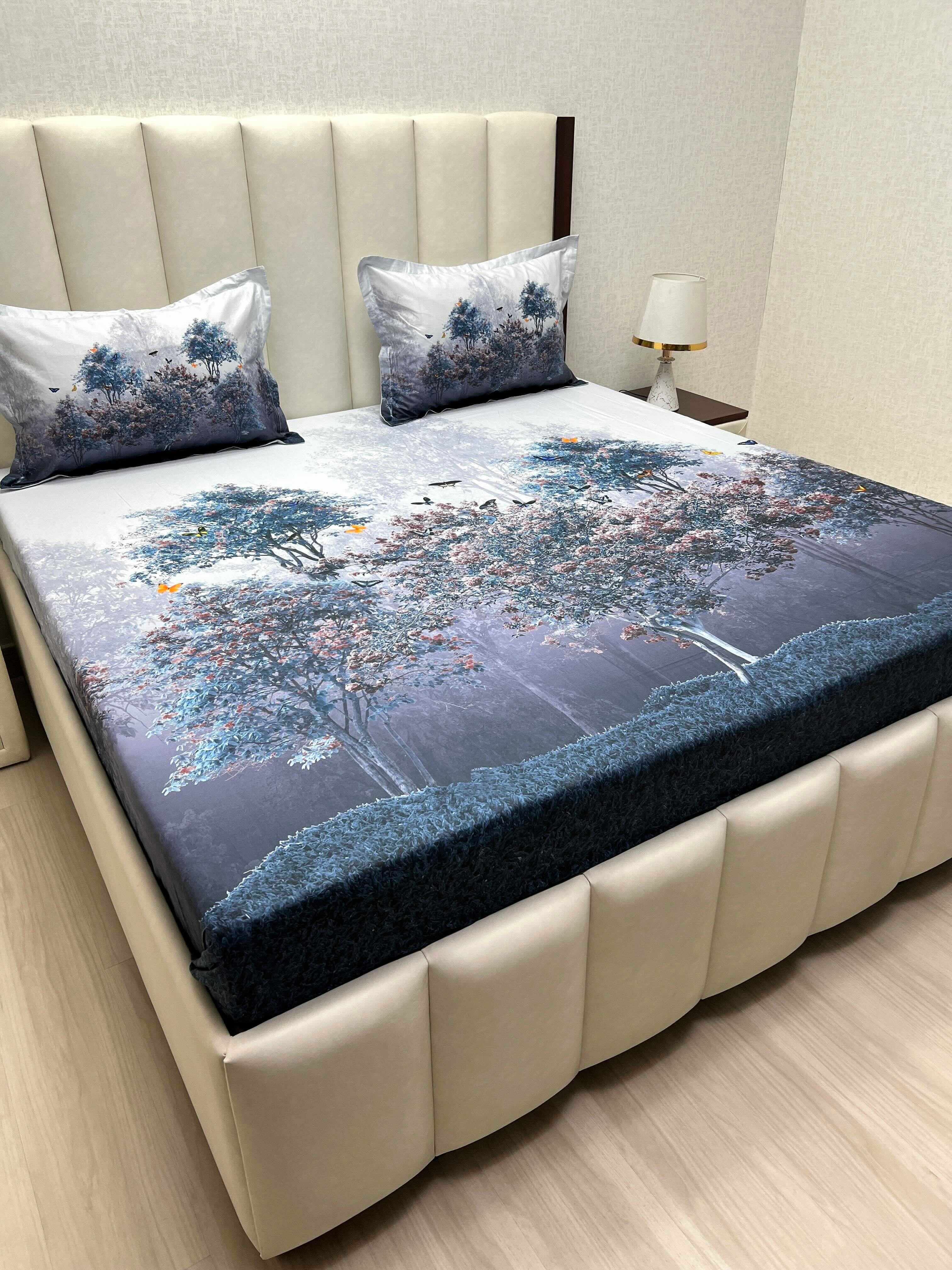 A-4893 - Pure Cotton 300 TC King Size Digital Print Double Bedsheet (274X274) with Two Pillow Covers (50X76)