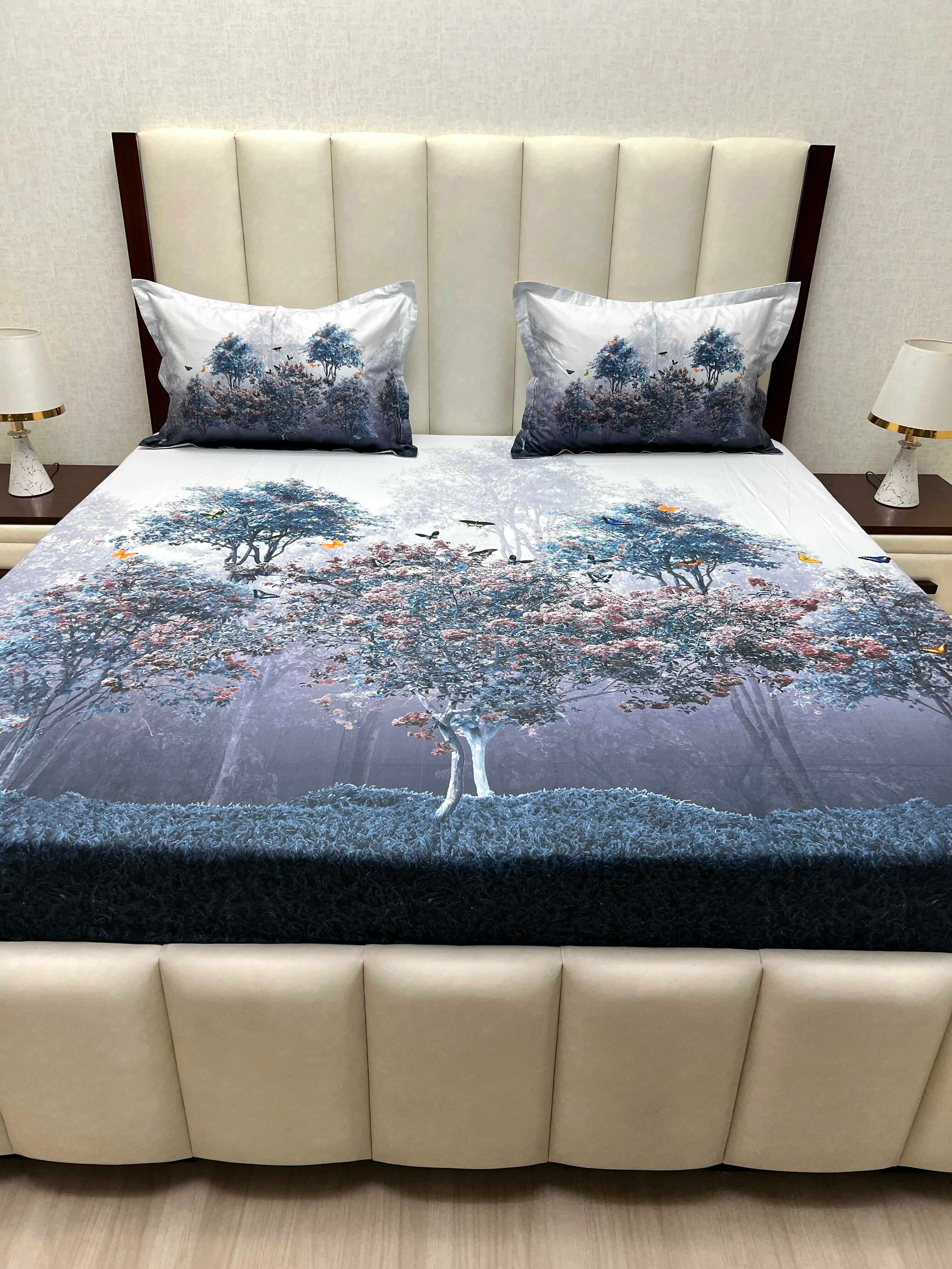 A-4893 - Pure Cotton 300 TC King Size Digital Print Double Bedsheet (274X274) with Two Pillow Covers (50X76)