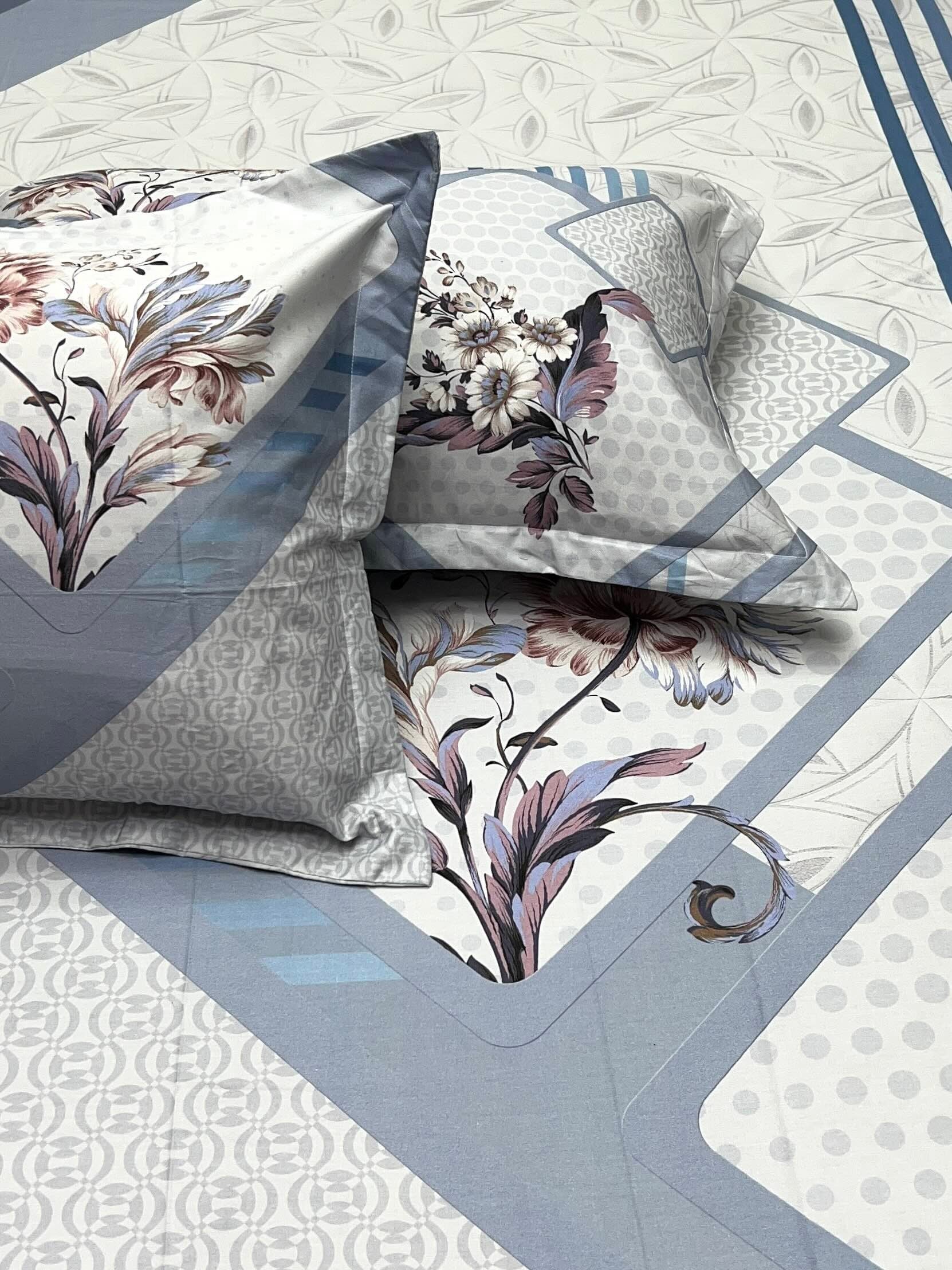 A-4906 - Pure Cotton 300 TC King Size Digital Print Double Bedsheet (274X274) with Two Pillow Covers (50X76)