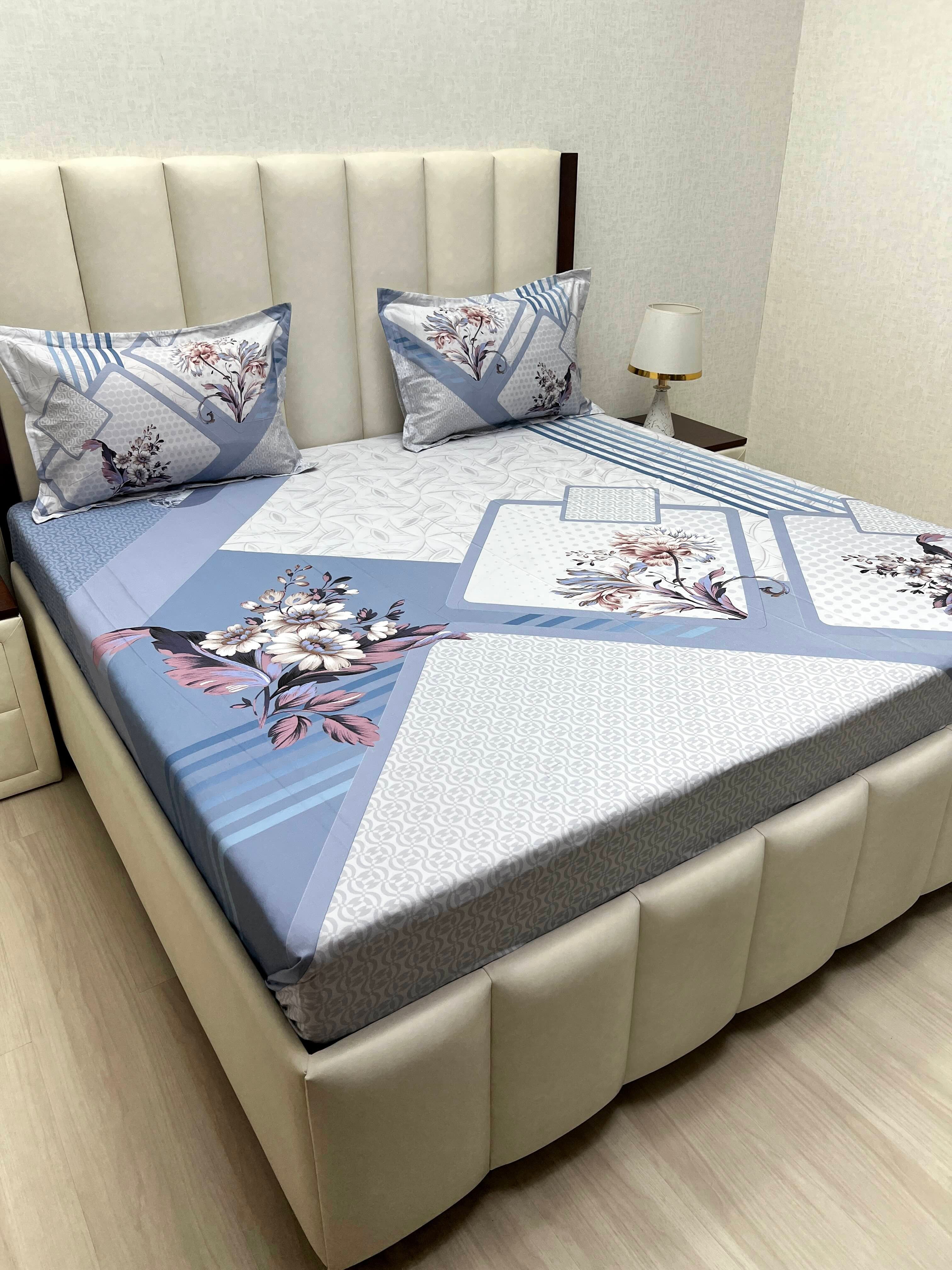 A-4906 - Pure Cotton 300 TC King Size Digital Print Double Bedsheet (274X274) with Two Pillow Covers (50X76)