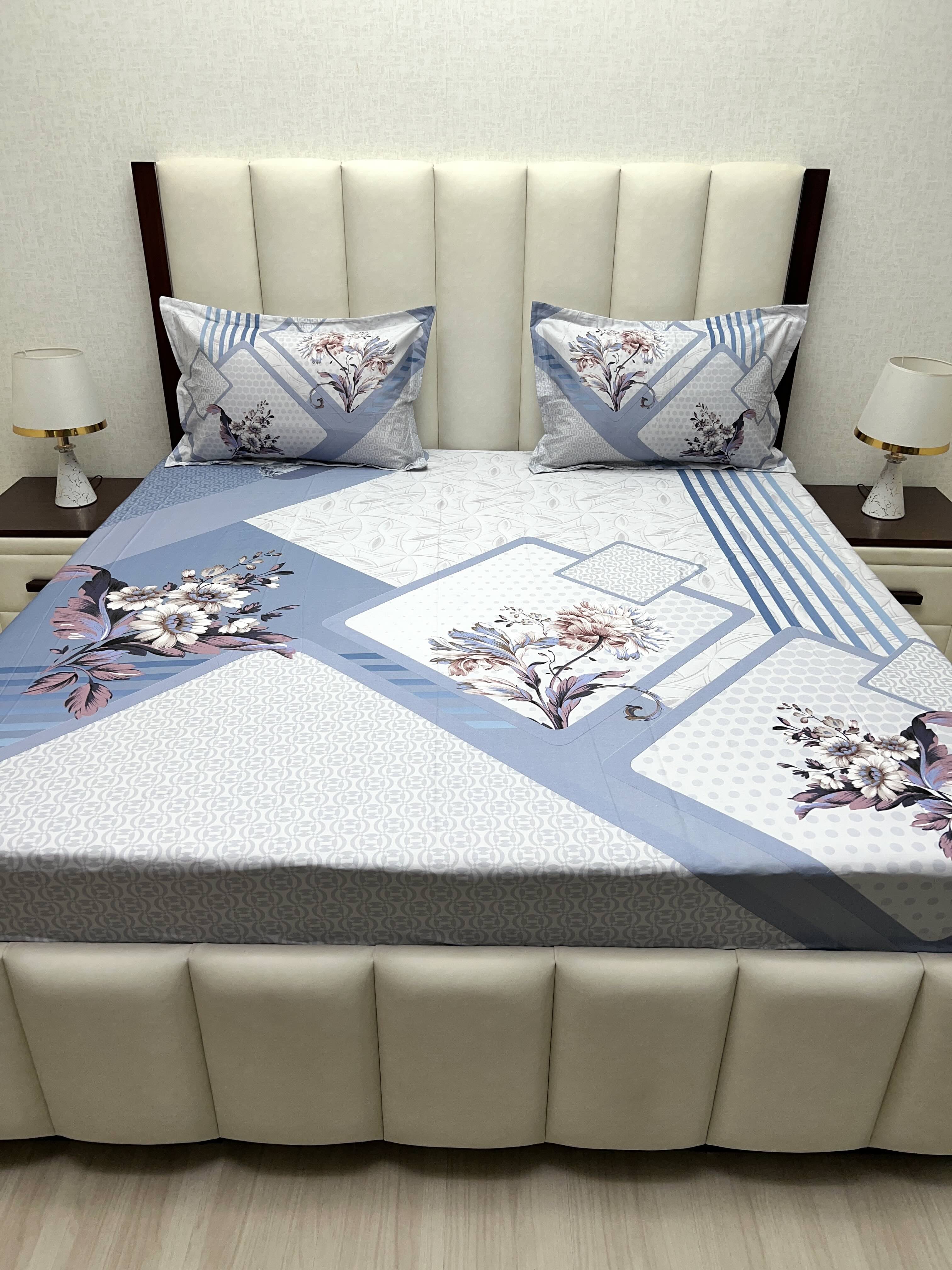 A-4906 - Pure Cotton 300 TC King Size Digital Print Double Bedsheet (274X274) with Two Pillow Covers (50X76)