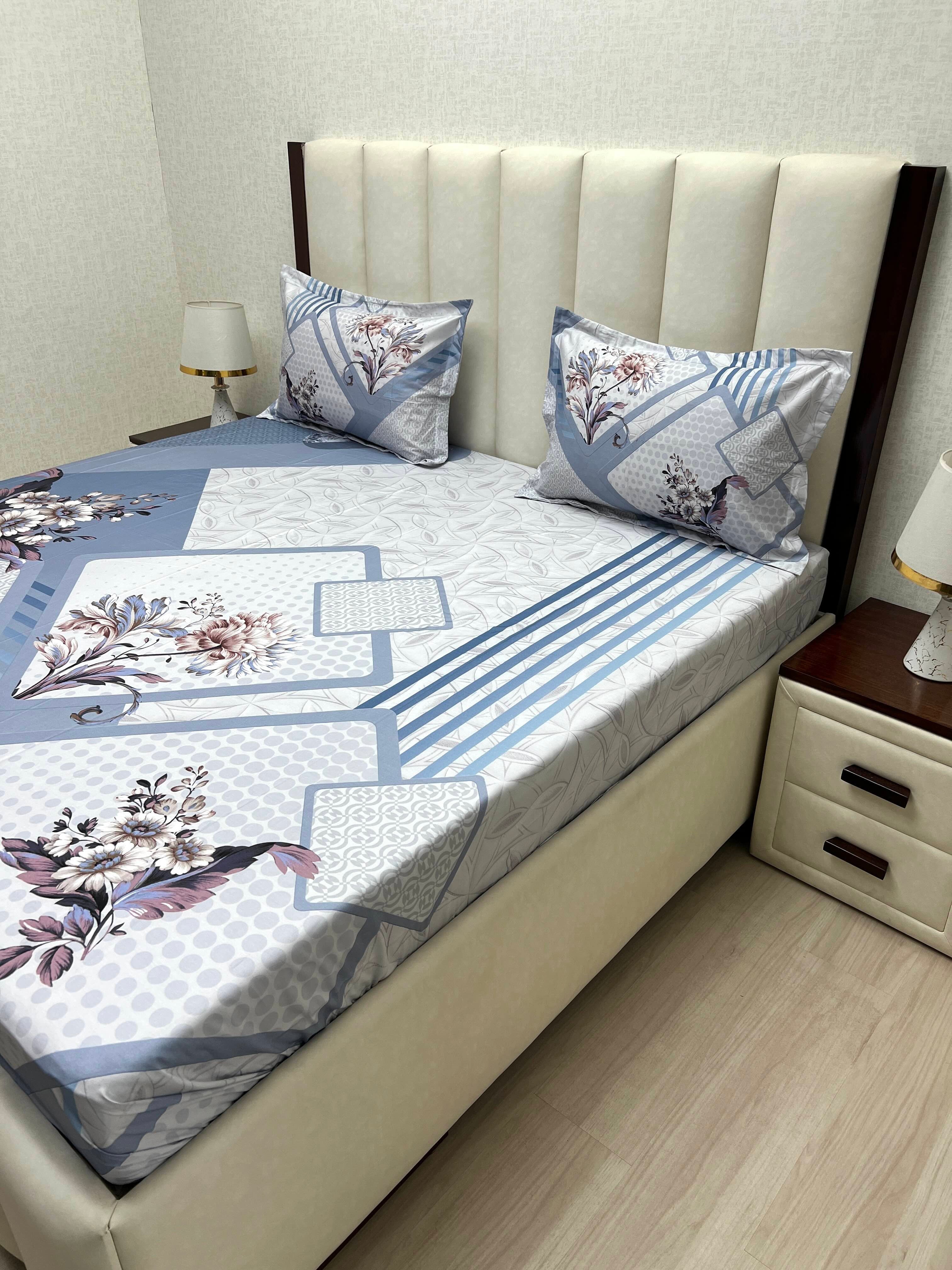 A-4906 - Pure Cotton 300 TC King Size Digital Print Double Bedsheet (274X274) with Two Pillow Covers (50X76)