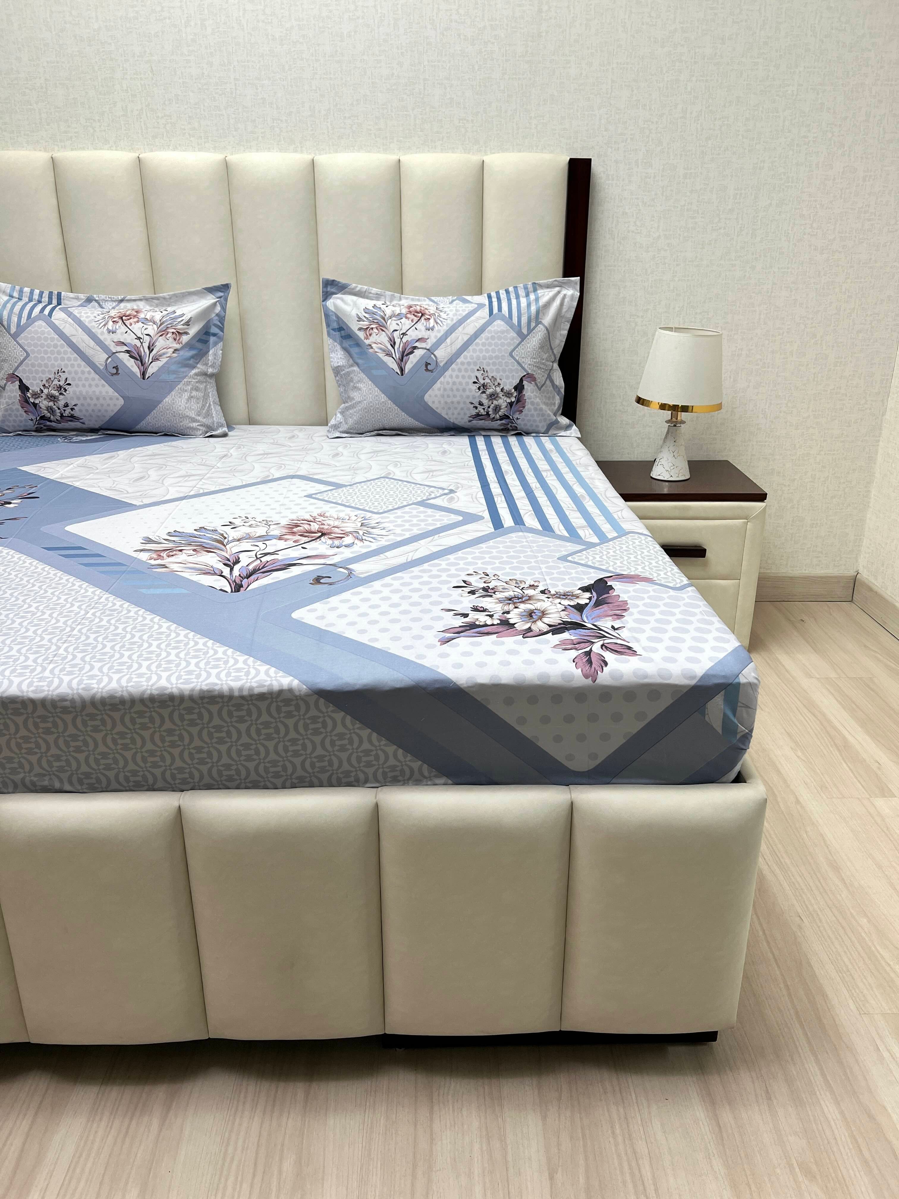 A-4906 - Pure Cotton 300 TC King Size Digital Print Double Bedsheet (274X274) with Two Pillow Covers (50X76)
