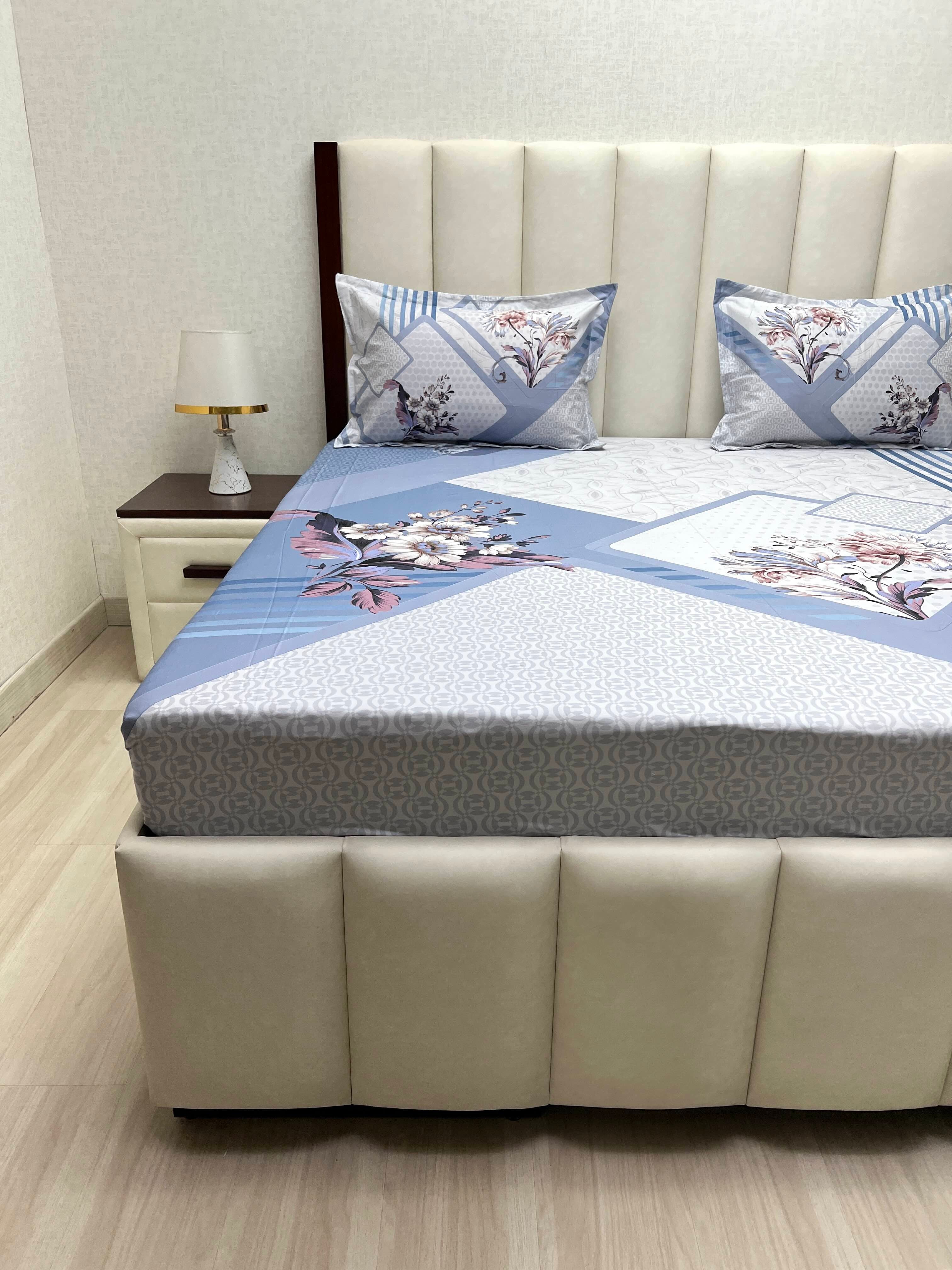 A-4906 - Pure Cotton 300 TC King Size Digital Print Double Bedsheet (274X274) with Two Pillow Covers (50X76)