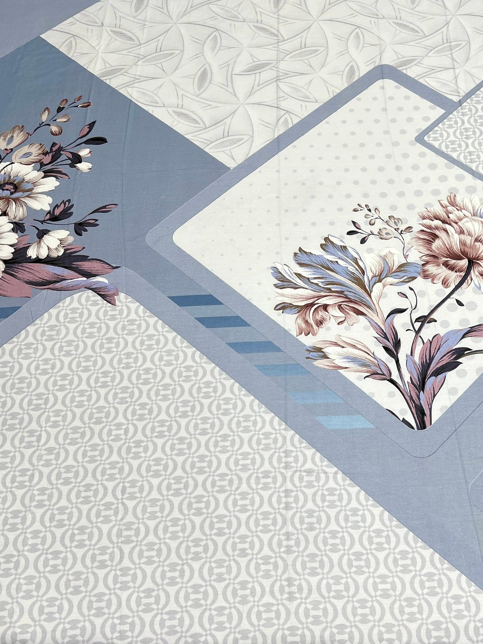 A-4906 - Pure Cotton 300 TC King Size Digital Print Double Bedsheet (274X274) with Two Pillow Covers (50X76)