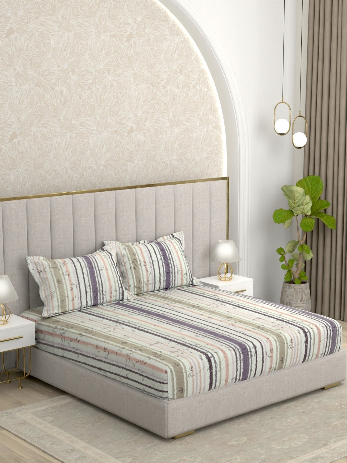 A-4949 Pure Cotton 180 TC King Size Double Bedsheet (274X274) with Two Pillow Covers (50X76)