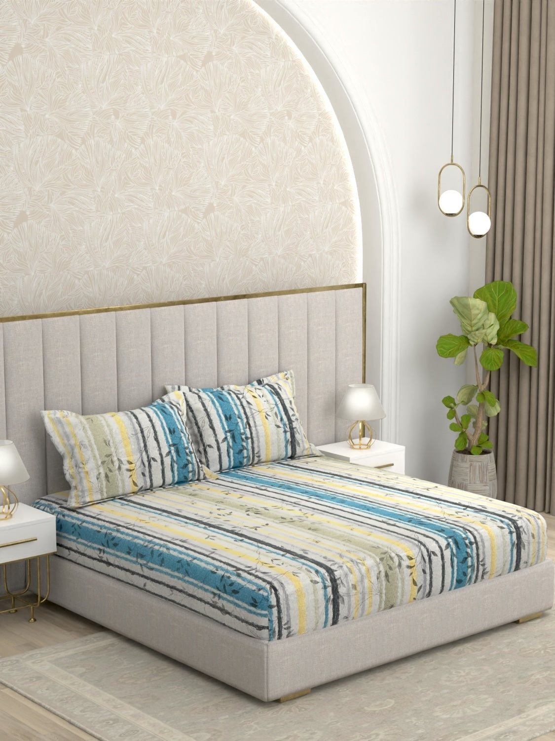 A-4950 Pure Cotton 180 TC King Size Double Bedsheet (274X274) with Two Pillow Covers (50X76)