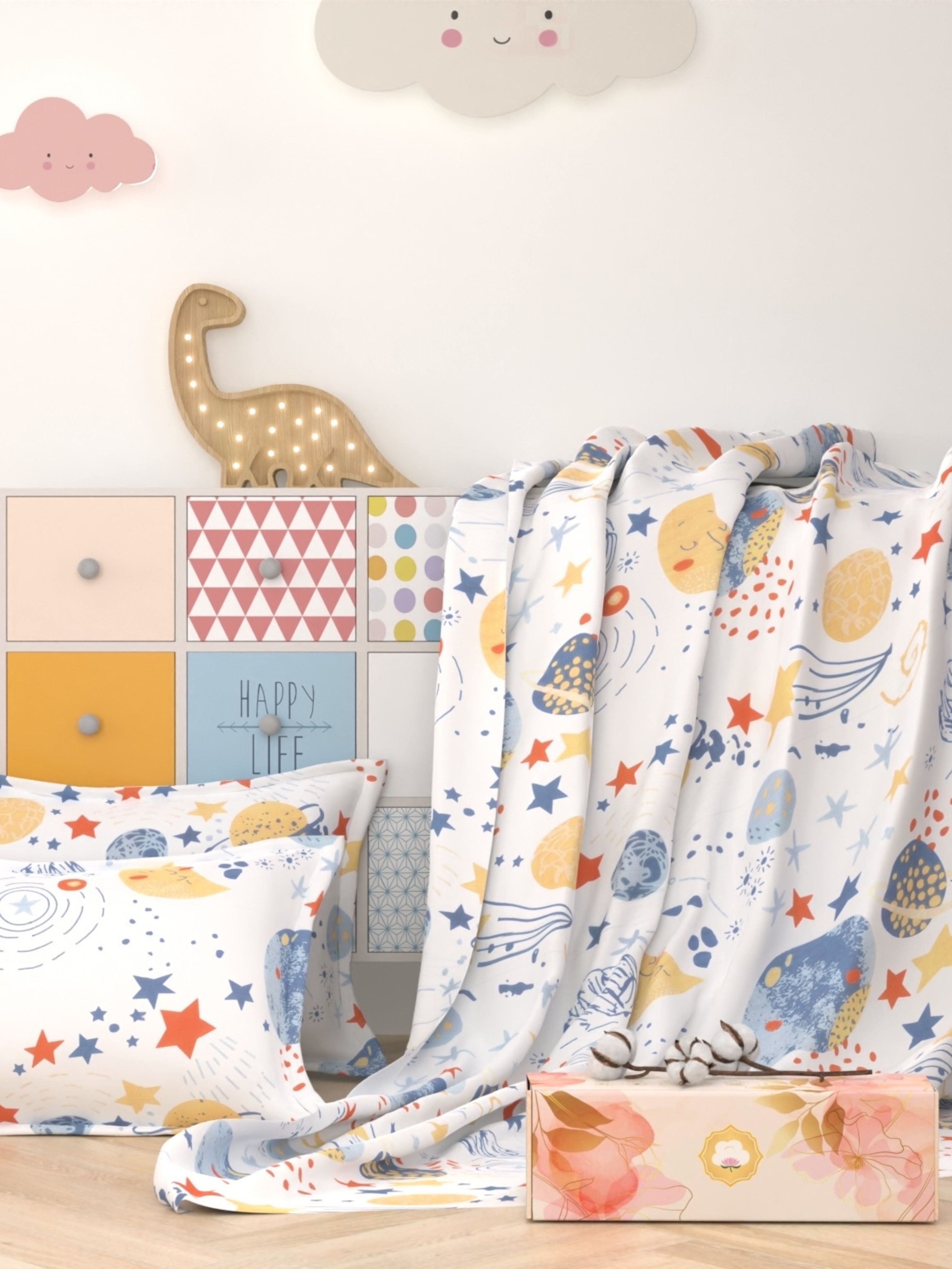 A-4955 - Pure Cotton 250 TC Queen Size Kids Double Bedsheet (228X254) with Two Pillow Covers (43X68)