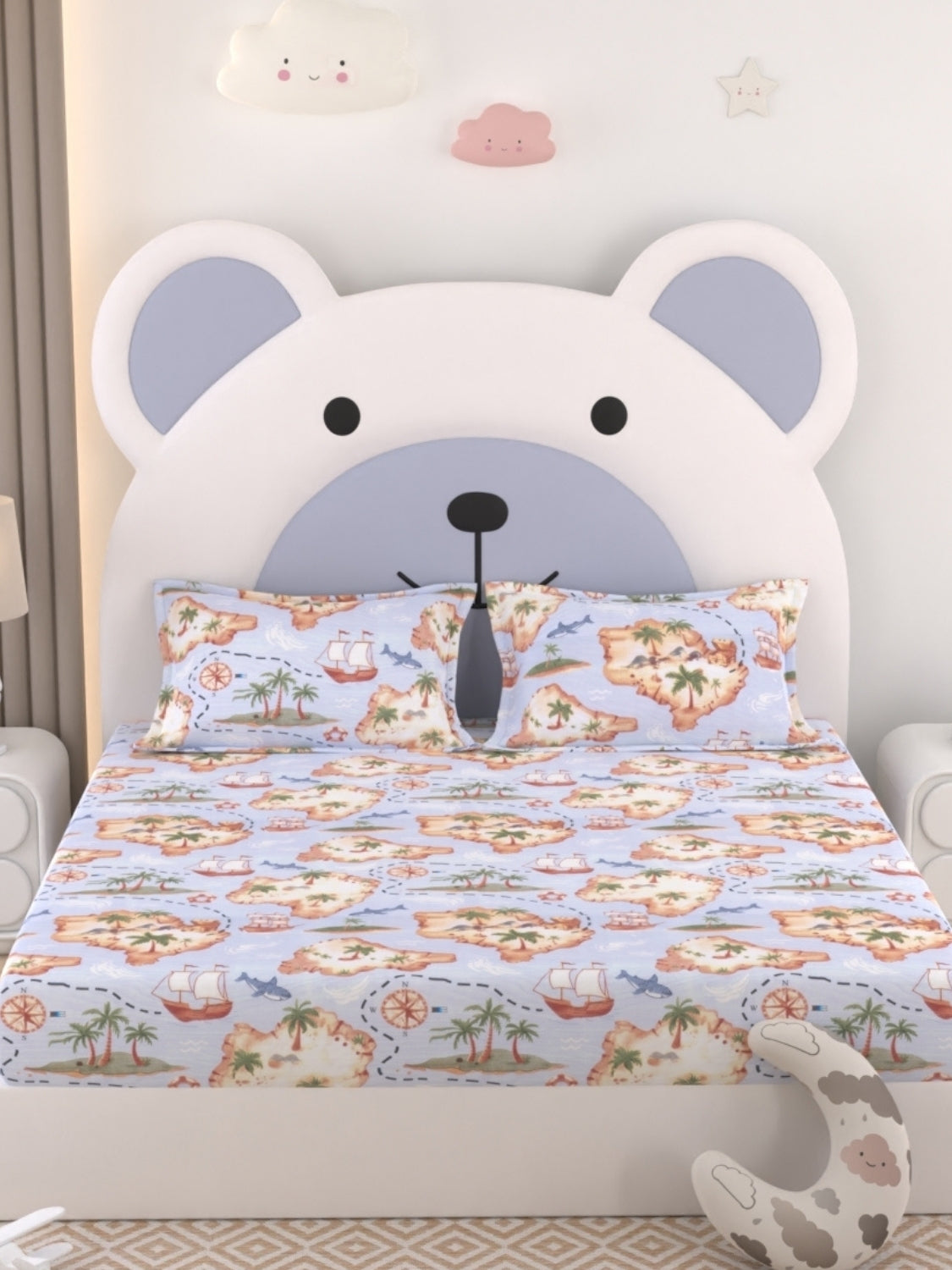 A-4956 - Pure Cotton 250 TC Queen Size Kids Double Bedsheet (228X254) with Two Pillow Covers (43X68)