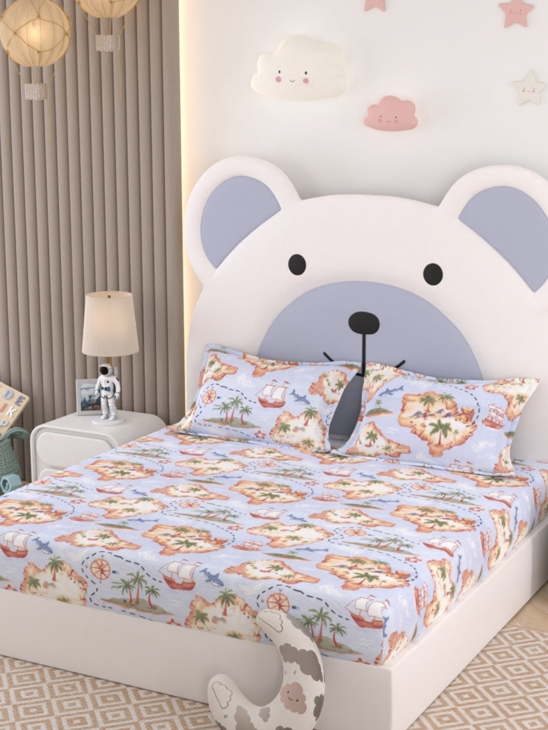 A-4956 - Pure Cotton 250 TC Queen Size Kids Double Bedsheet (228X254) with Two Pillow Covers (43X68)