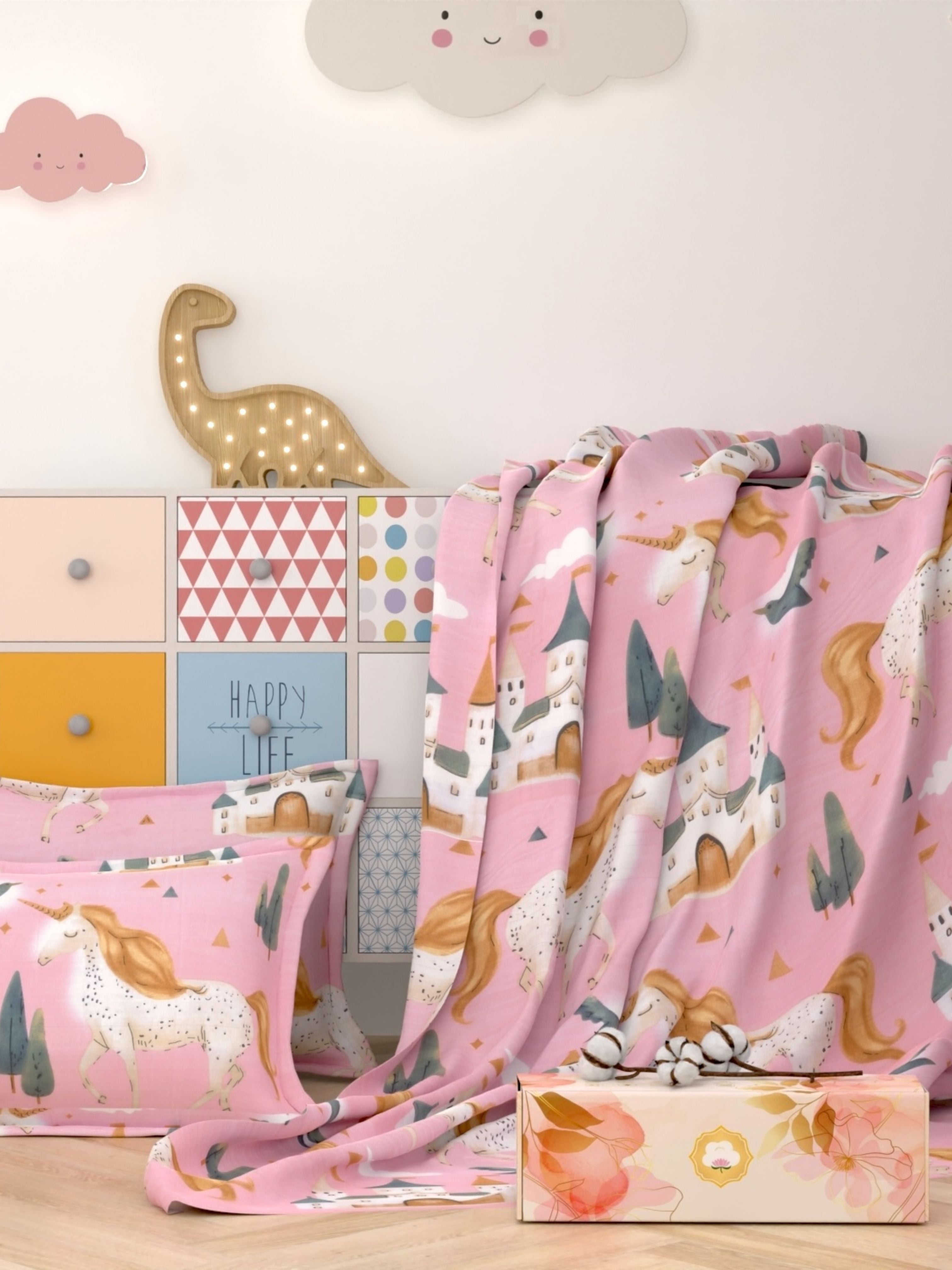 A-4957 - Pure Cotton 250 TC Queen Size Kids Double Bedsheet (228X254) with Two Pillow Covers (43X68)