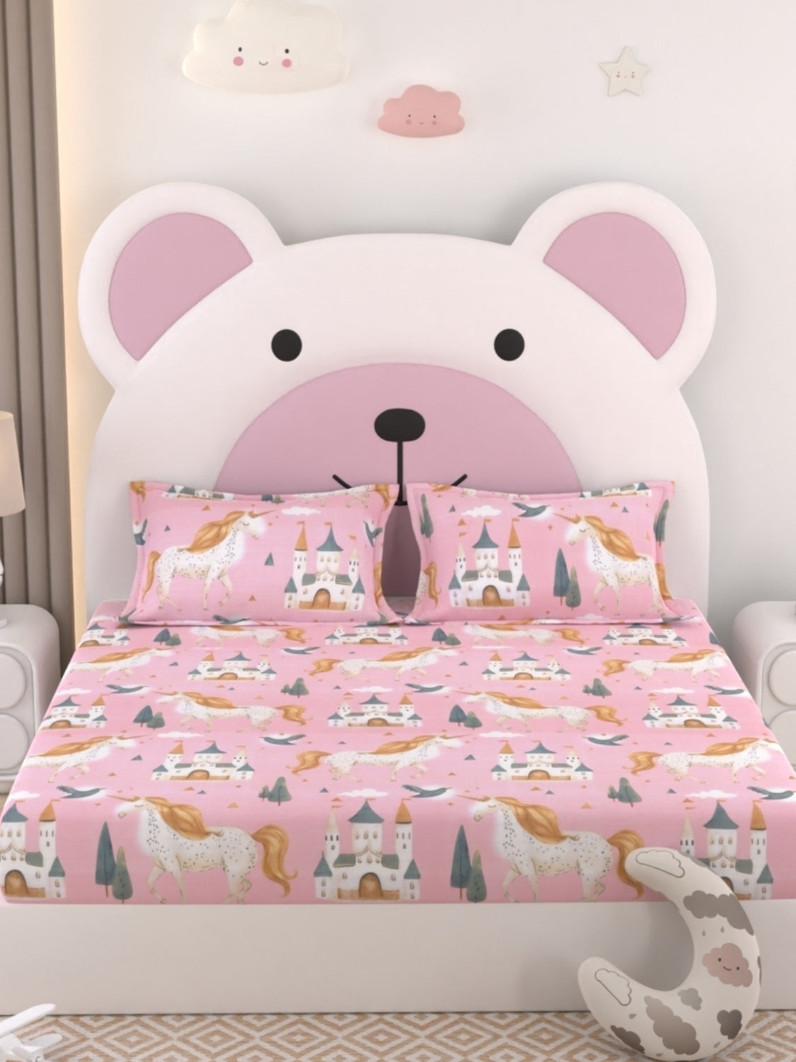 A-4957 - Pure Cotton 250 TC Queen Size Kids Double Bedsheet (228X254) with Two Pillow Covers (43X68)