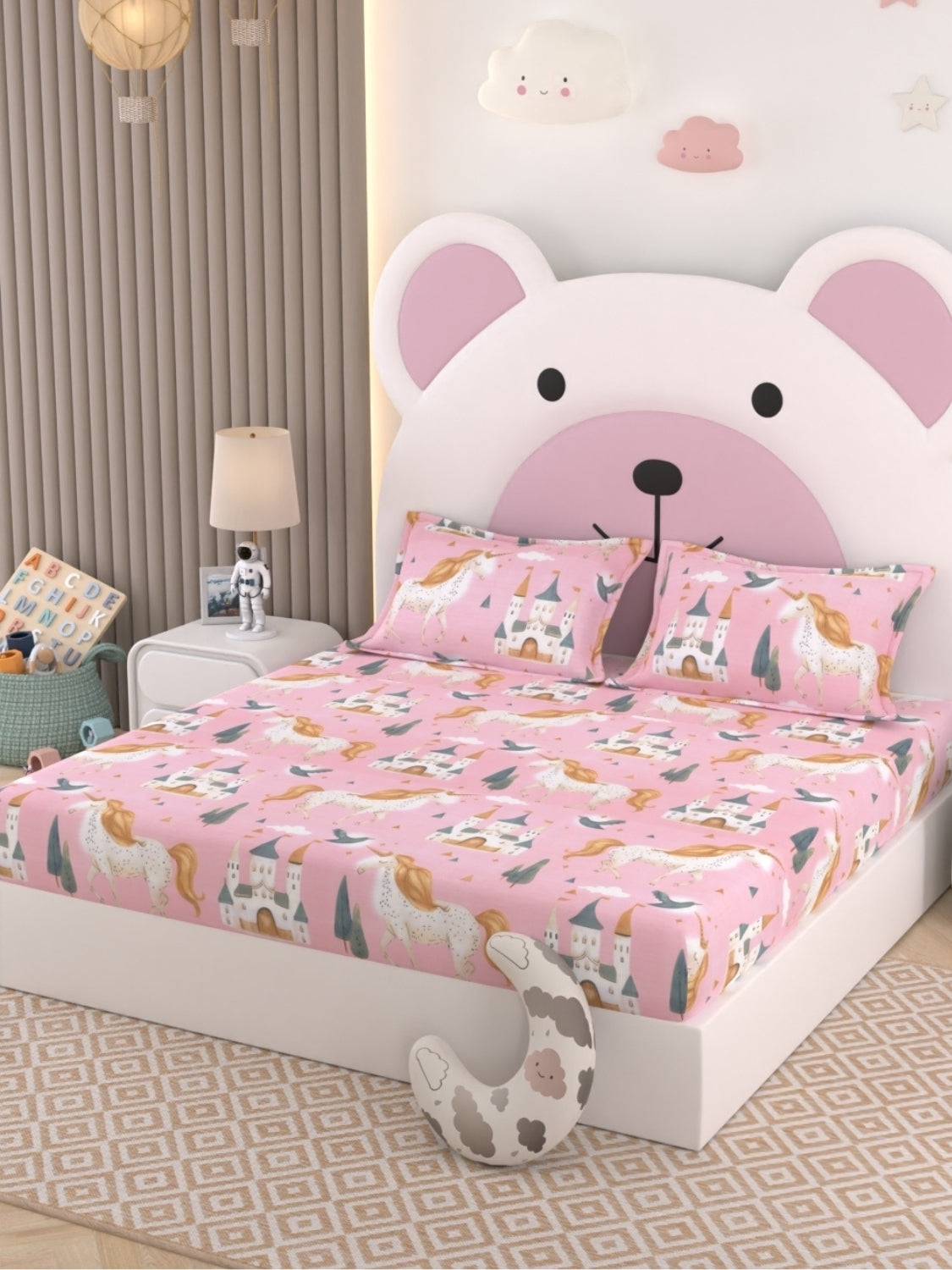 A-4957 - Pure Cotton 250 TC Queen Size Kids Double Bedsheet (228X254) with Two Pillow Covers (43X68)