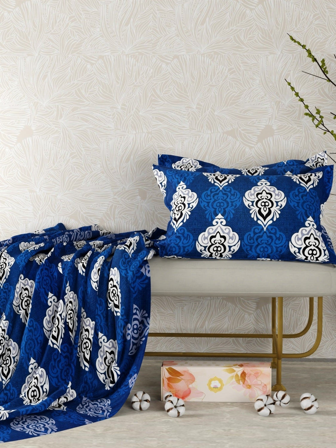 A-4978 - Pure Cotton 180 TC Queen Size Double Bedsheet (228X254) with Two Pillow Covers (43X68)