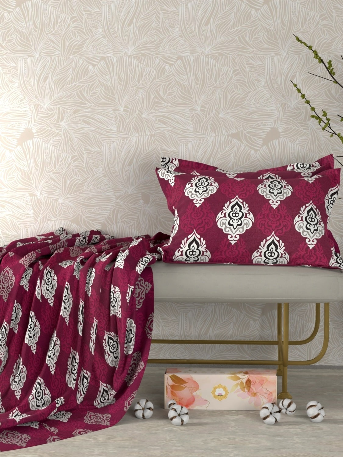 A-4979 - Pure Cotton 180 TC Queen Size Double Bedsheet (228X254) with Two Pillow Covers (43X68)