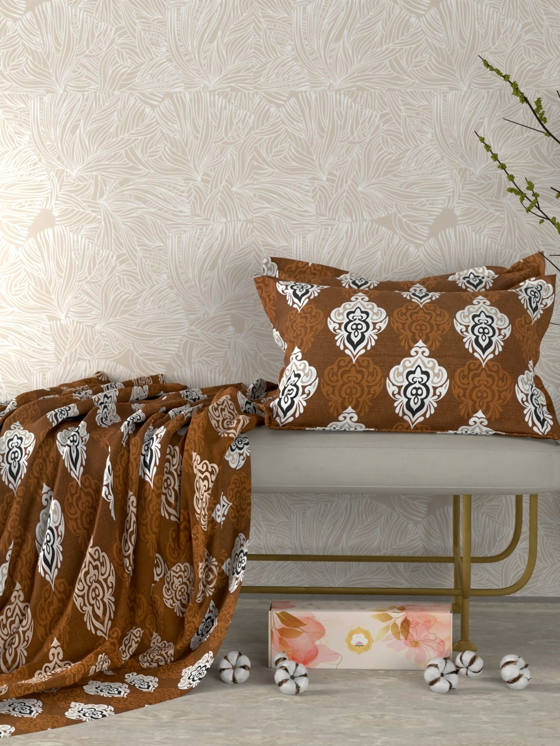 A-4980 - Pure Cotton 180 TC Queen Size Double Bedsheet (228X254) with Two Pillow Covers (43X68)