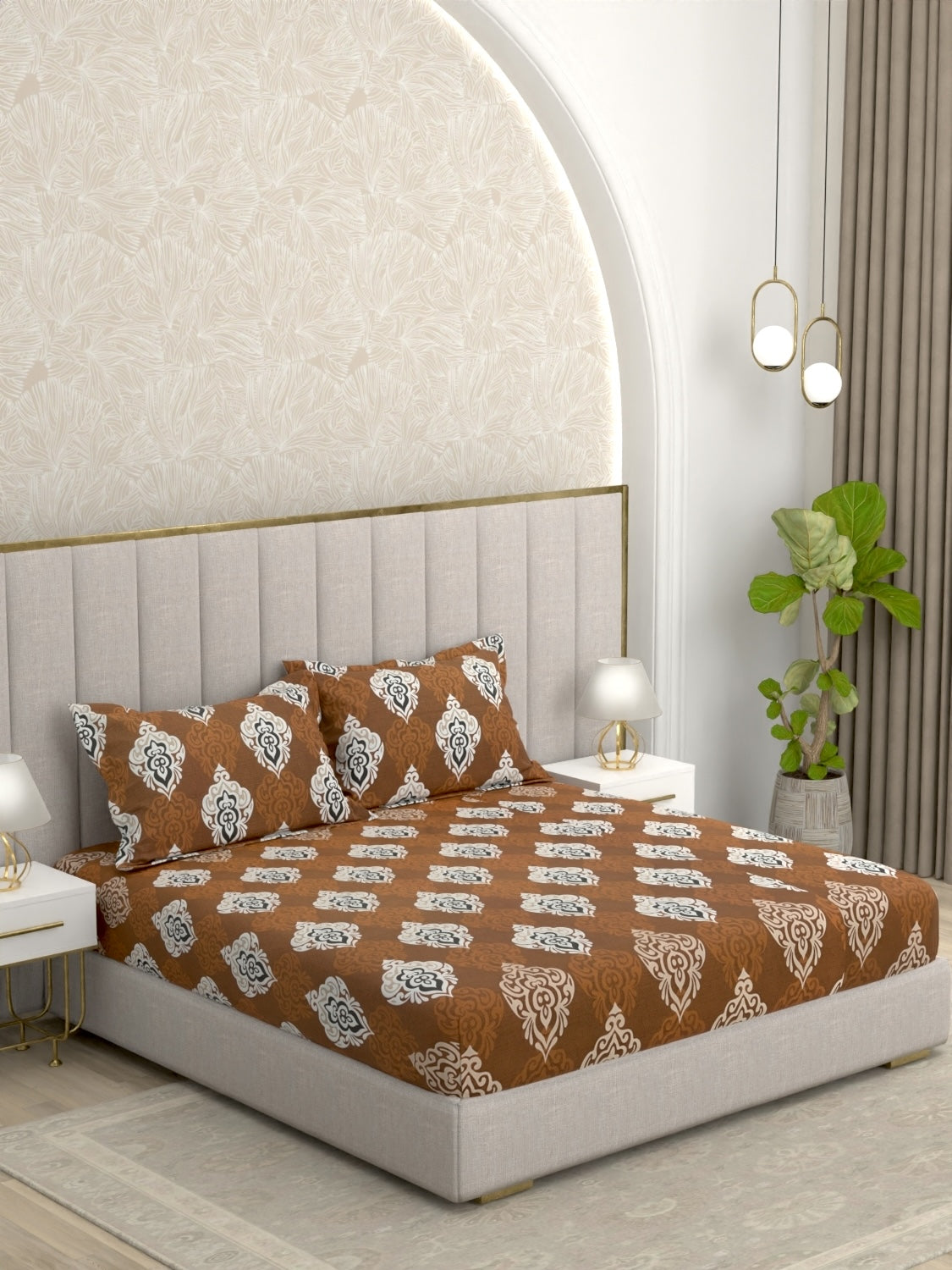 A-4980 - Pure Cotton 180 TC Queen Size Double Bedsheet (228X254) with Two Pillow Covers (43X68)
