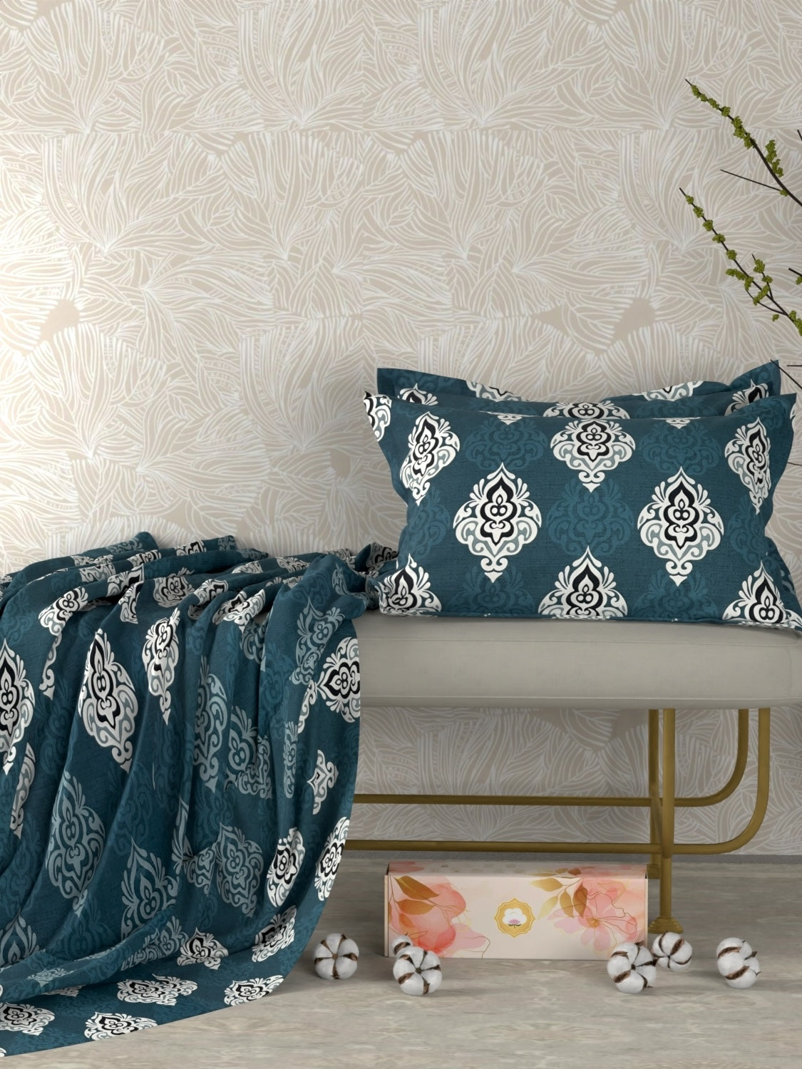 A-4981 - Pure Cotton 180 TC Queen Size Double Bedsheet (228X254) with Two Pillow Covers (43X68)