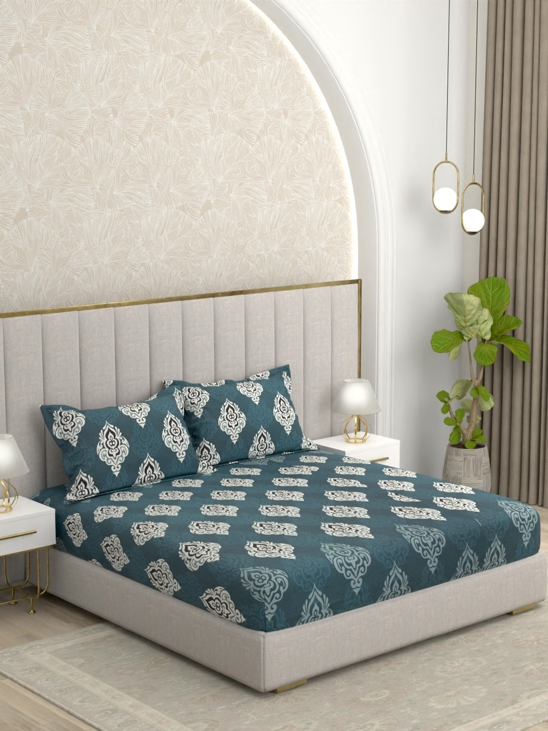 A-4981 - Pure Cotton 180 TC Queen Size Double Bedsheet (228X254) with Two Pillow Covers (43X68)